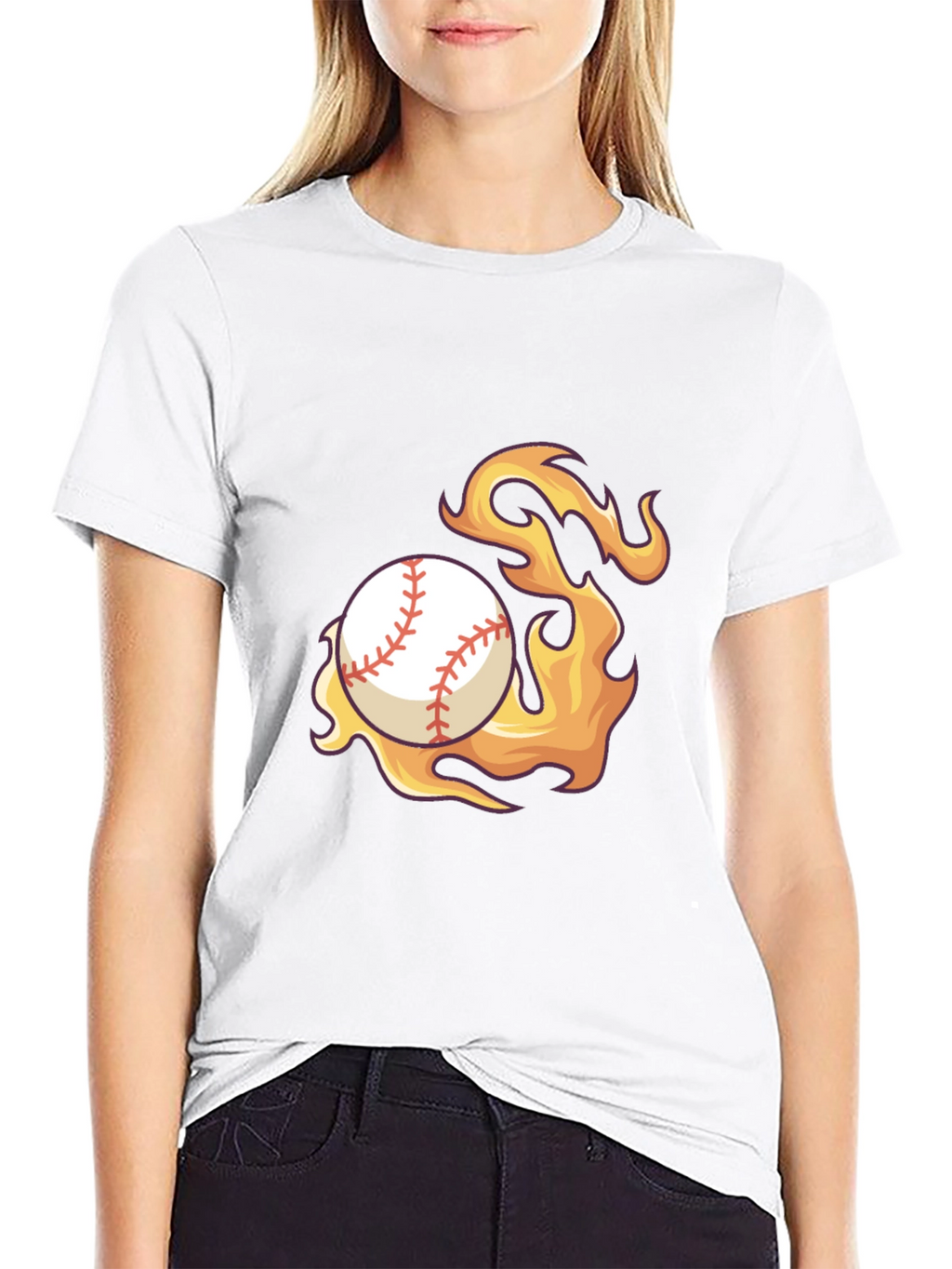 Flaming Baseball Graphic Tee - Black Cotton Shirt