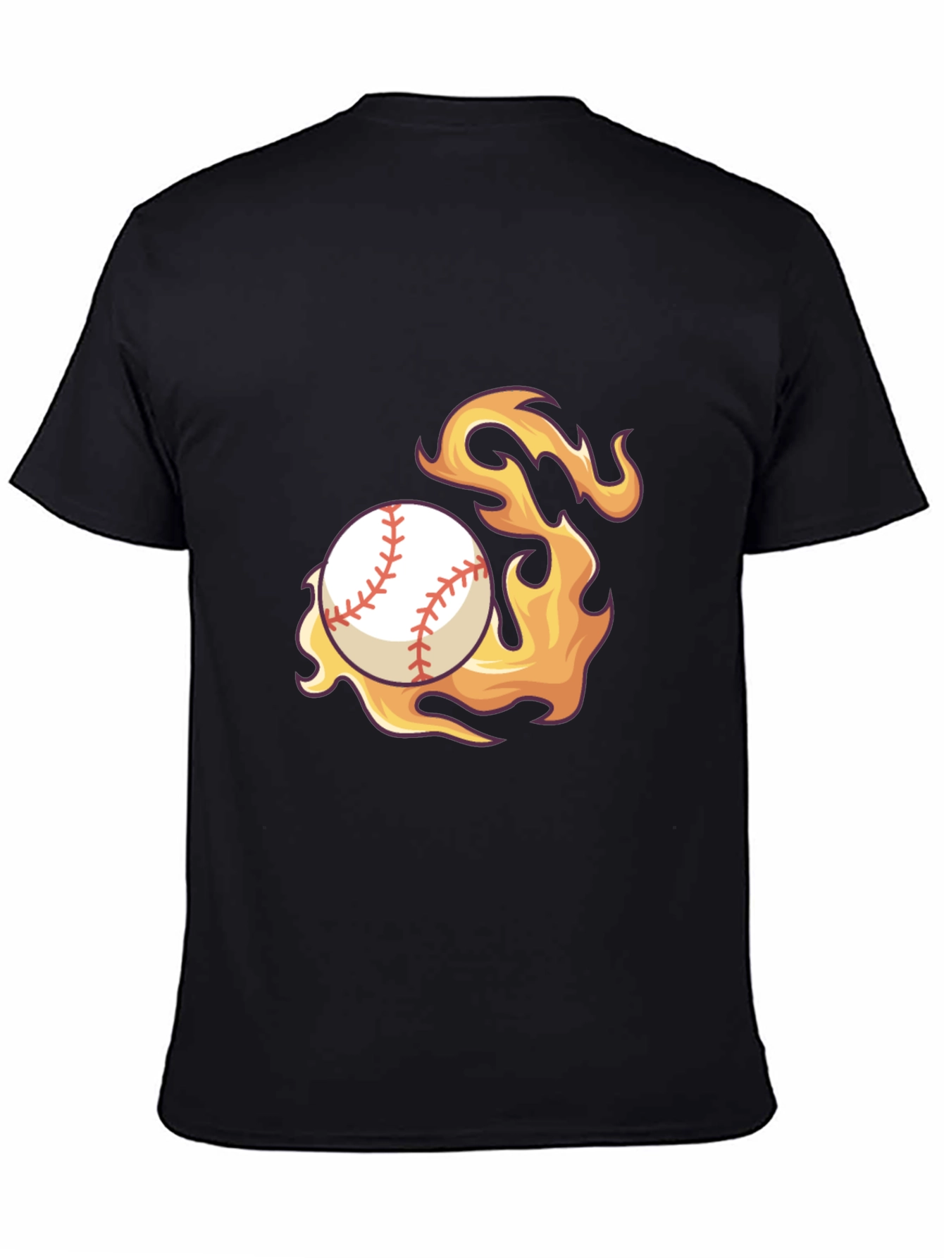 Flaming Baseball Graphic Tee - Black Cotton Shirt