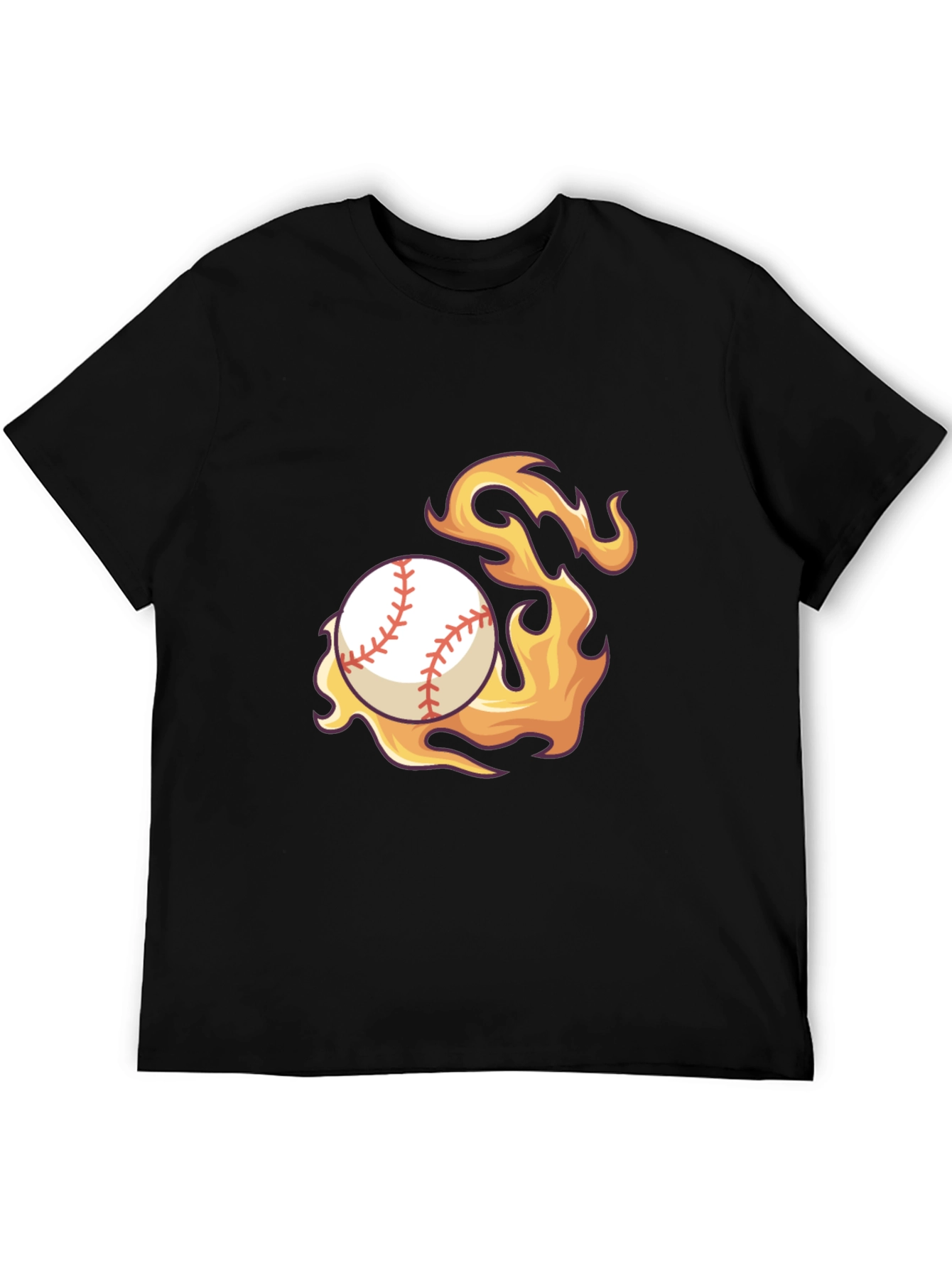 Flaming Baseball Graphic Tee - Black Cotton Shirt