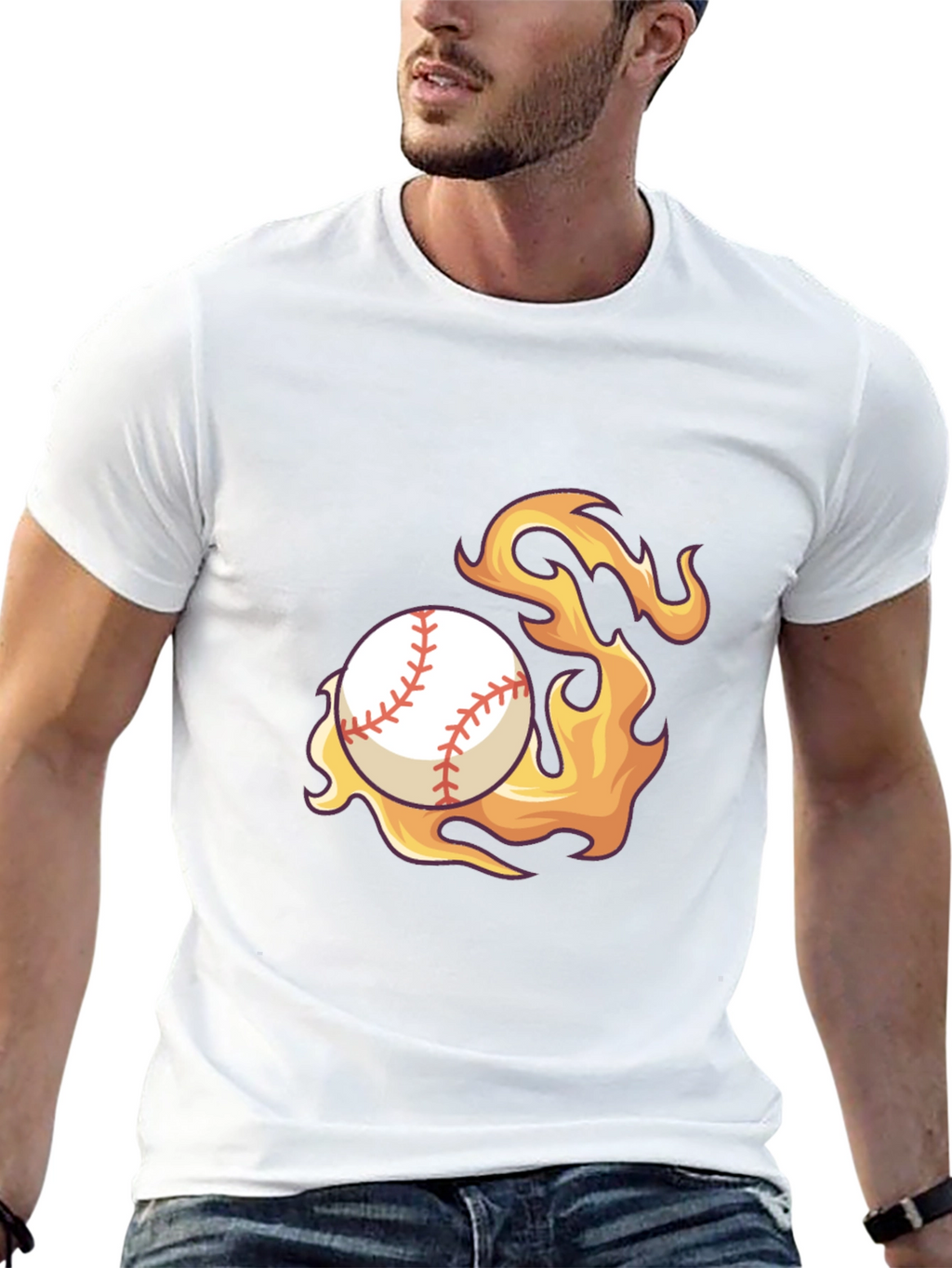 Flaming Baseball Graphic Tee - Black Cotton Shirt