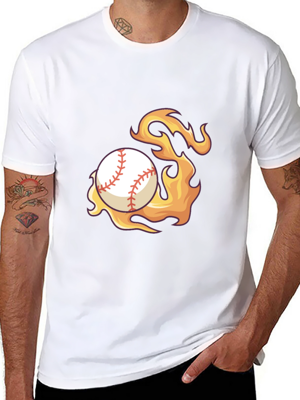 Flaming Baseball Graphic Tee - Black Cotton Shirt