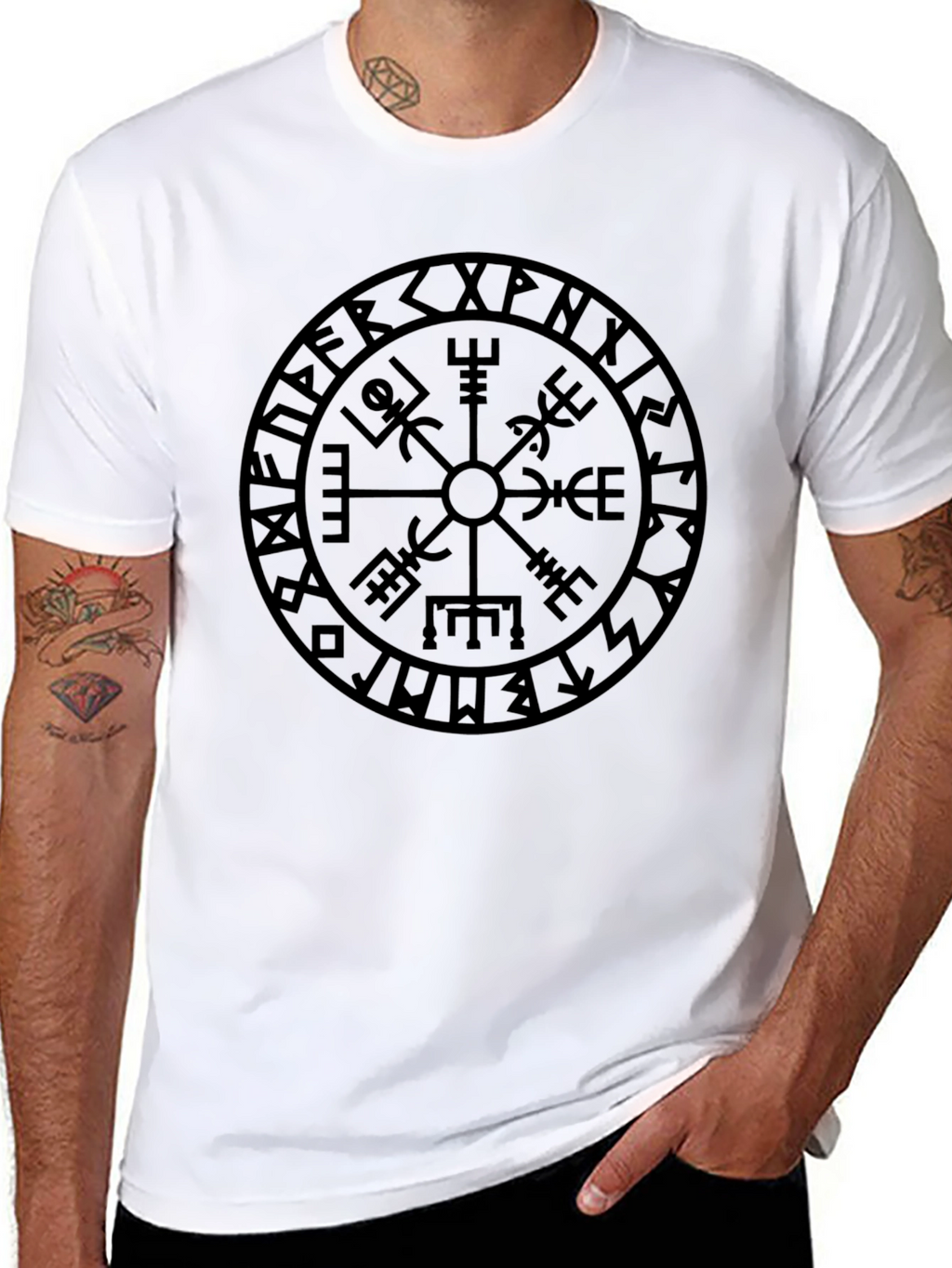 Vegvisir Compass T-Shirt - Viking Runes Graphic Tee