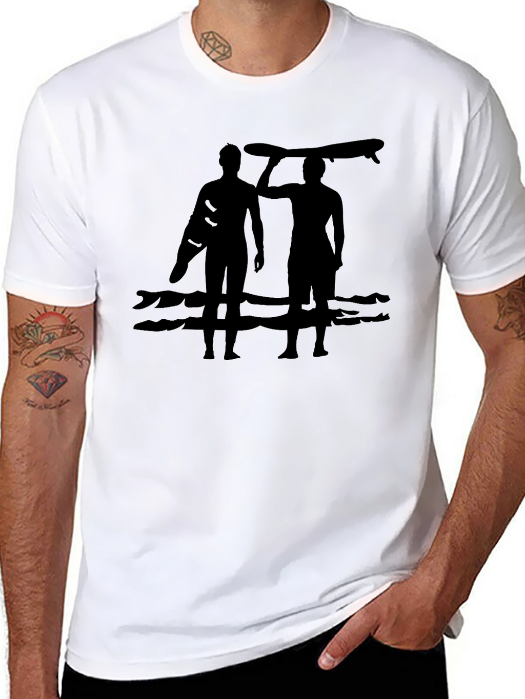 Surfer Silhouette Graphic Tee - Casual Cotton Shirt