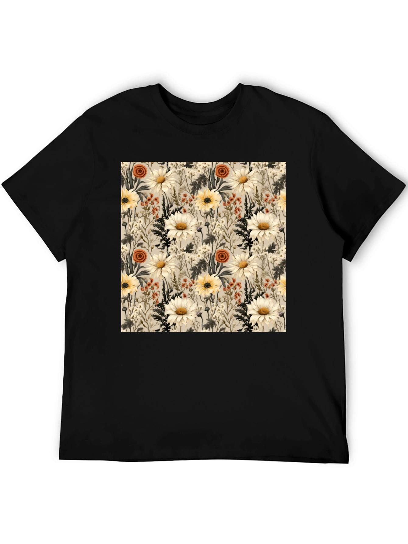 Floral Pattern Graphic Tee - Unique Botanical Design