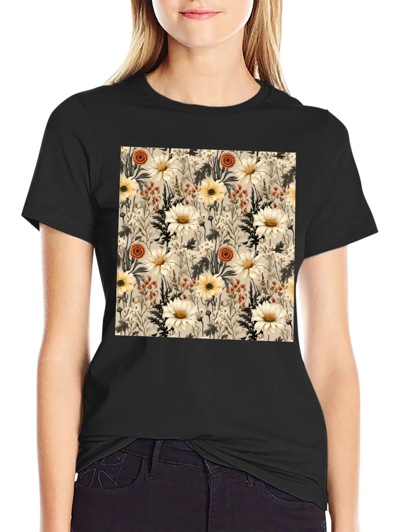 Floral Pattern Graphic Tee - Unique Botanical Design