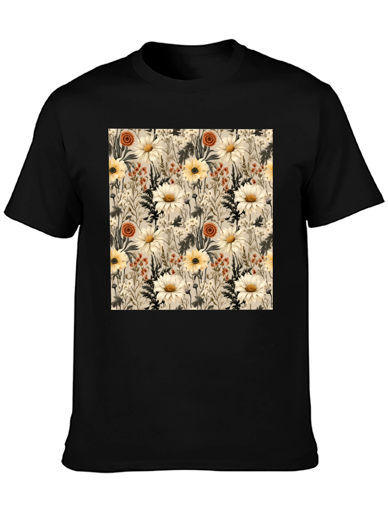Floral Pattern Graphic Tee - Unique Botanical Design