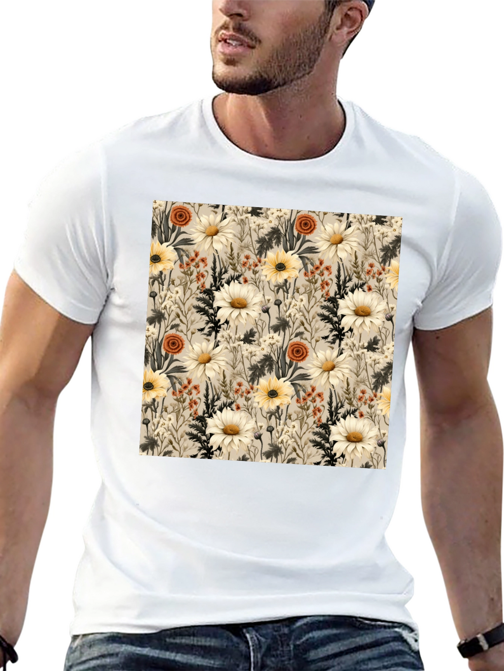 Floral Pattern Graphic Tee - Unique Botanical Design