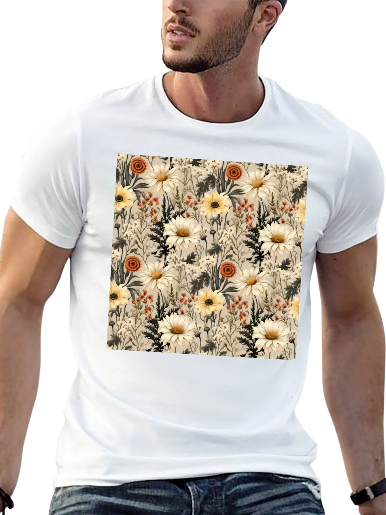 Floral Pattern Graphic Tee - Unique Botanical Design