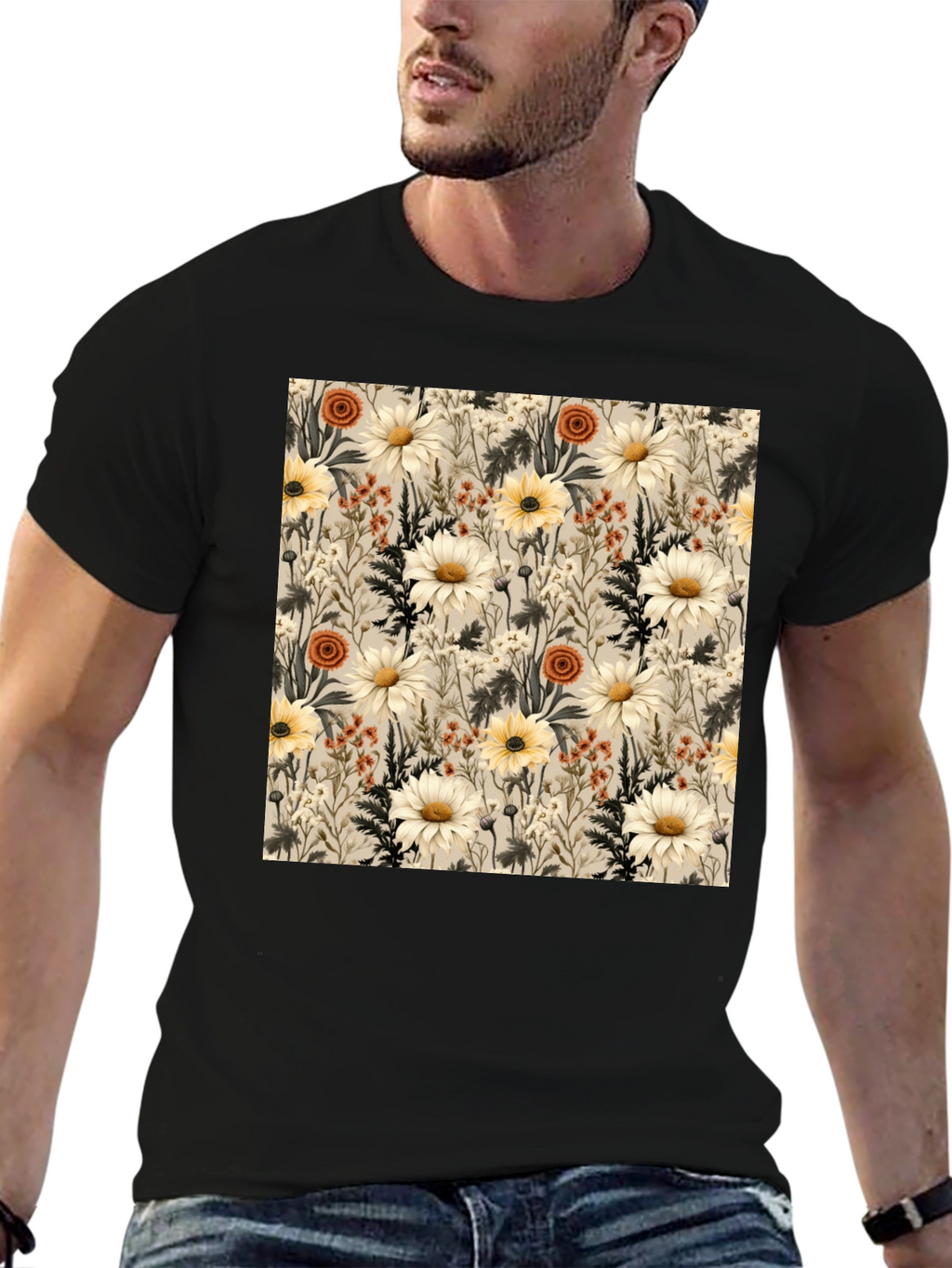 Floral Pattern Graphic Tee - Unique Botanical Design