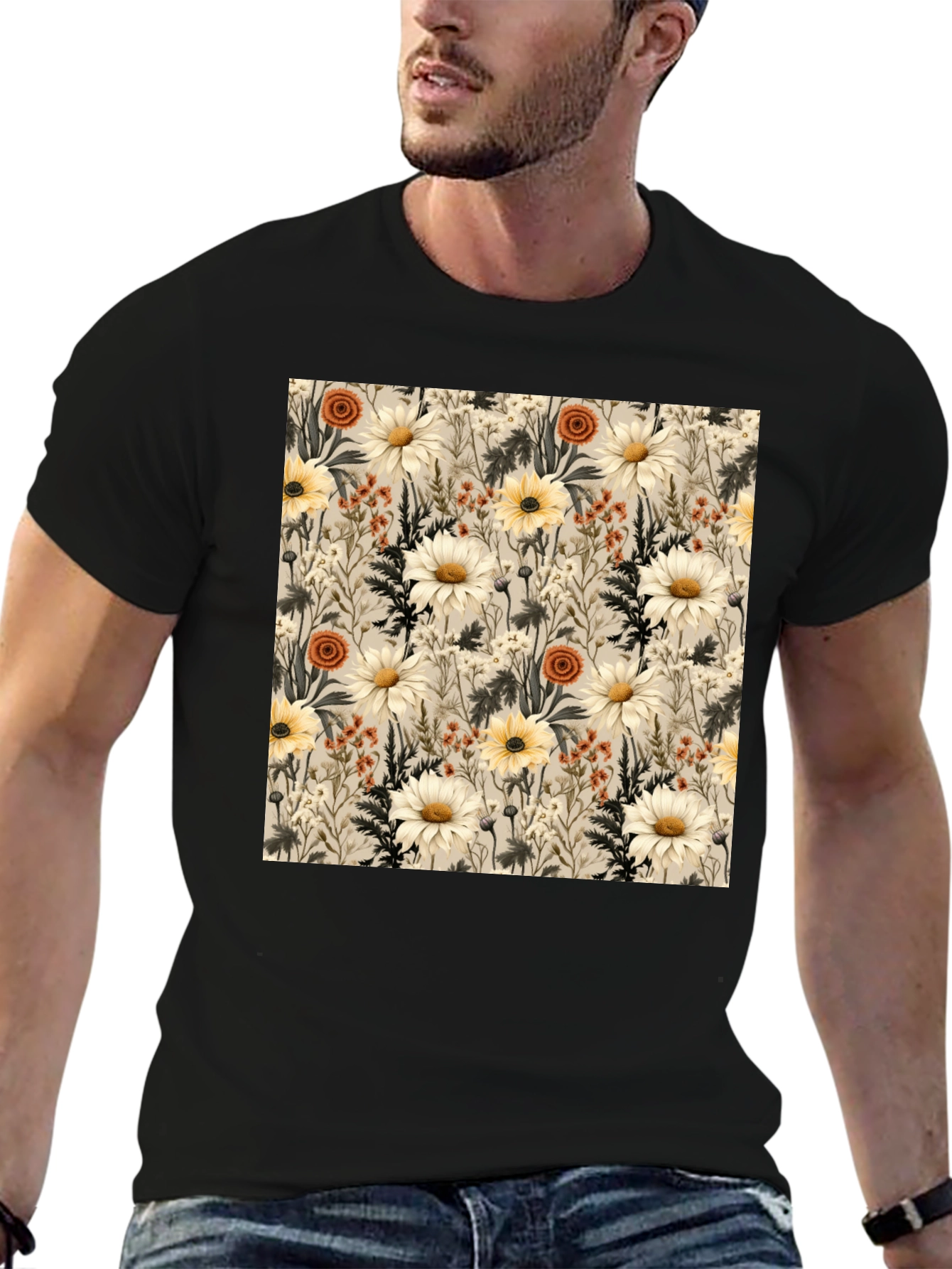 Floral Pattern Graphic Tee - Unique Botanical Design