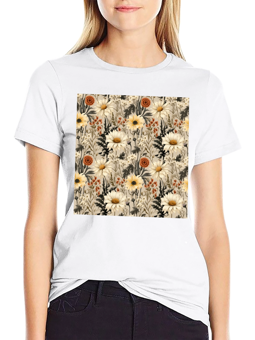 Floral Pattern Graphic Tee - Unique Botanical Design