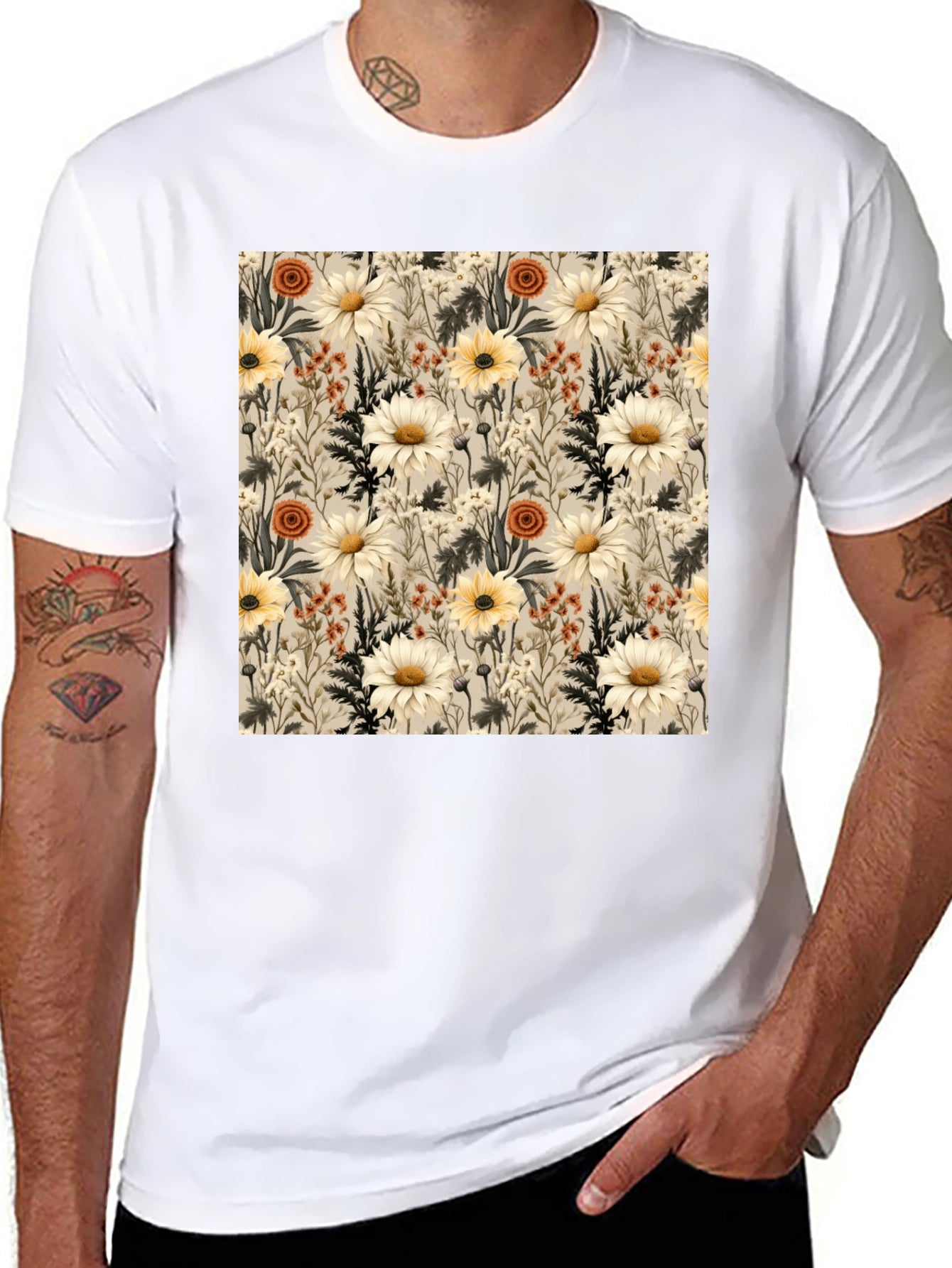 Floral Pattern Graphic Tee - Unique Botanical Design