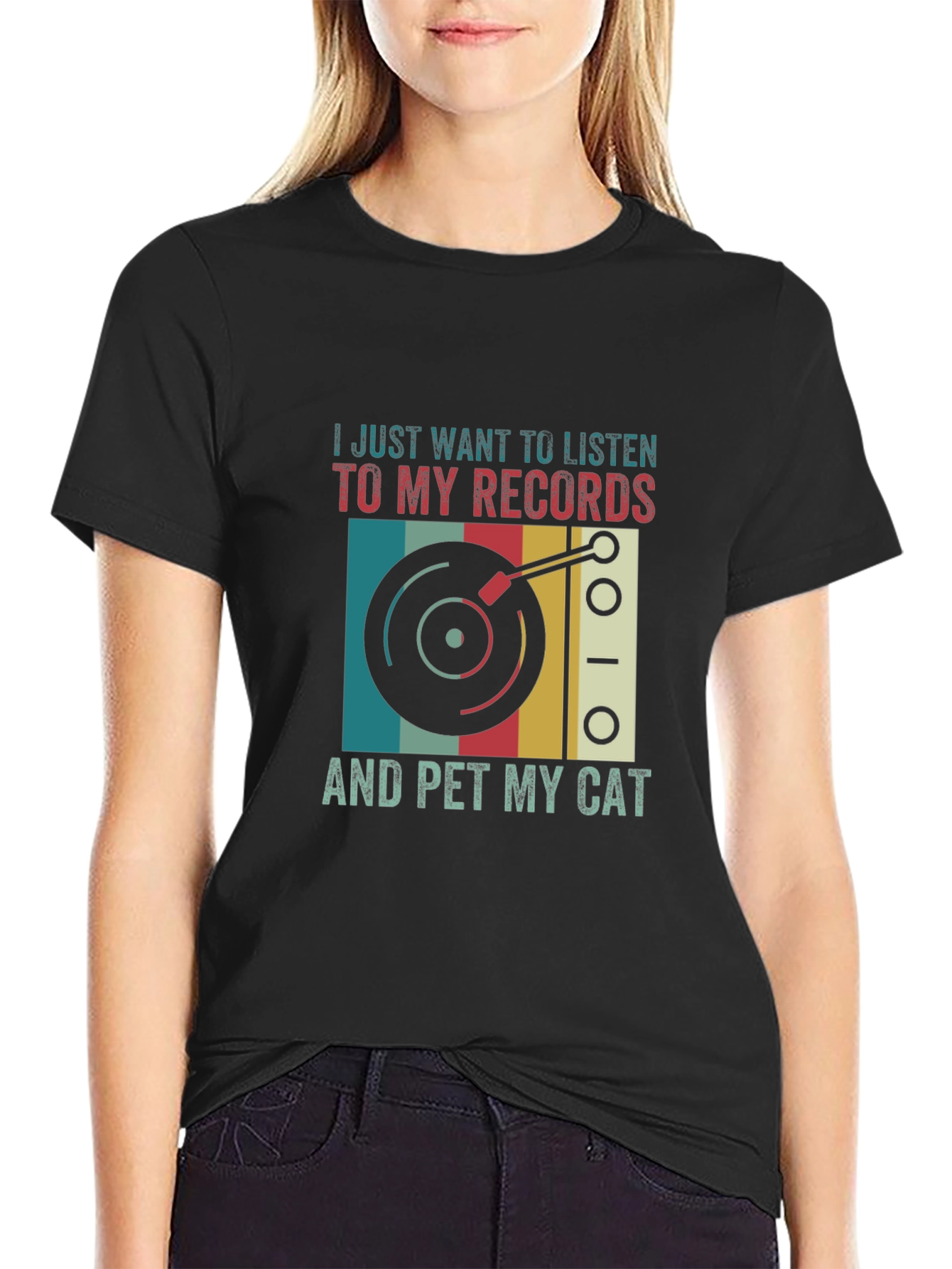 Retro Record & Cat T-Shirt: Listen & Relax!