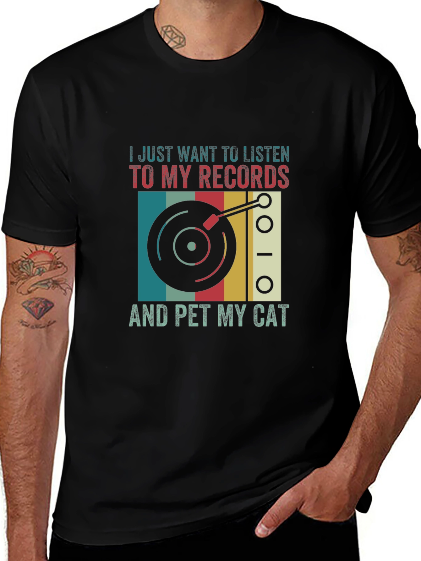 Retro Record & Cat T-Shirt: Listen & Relax!