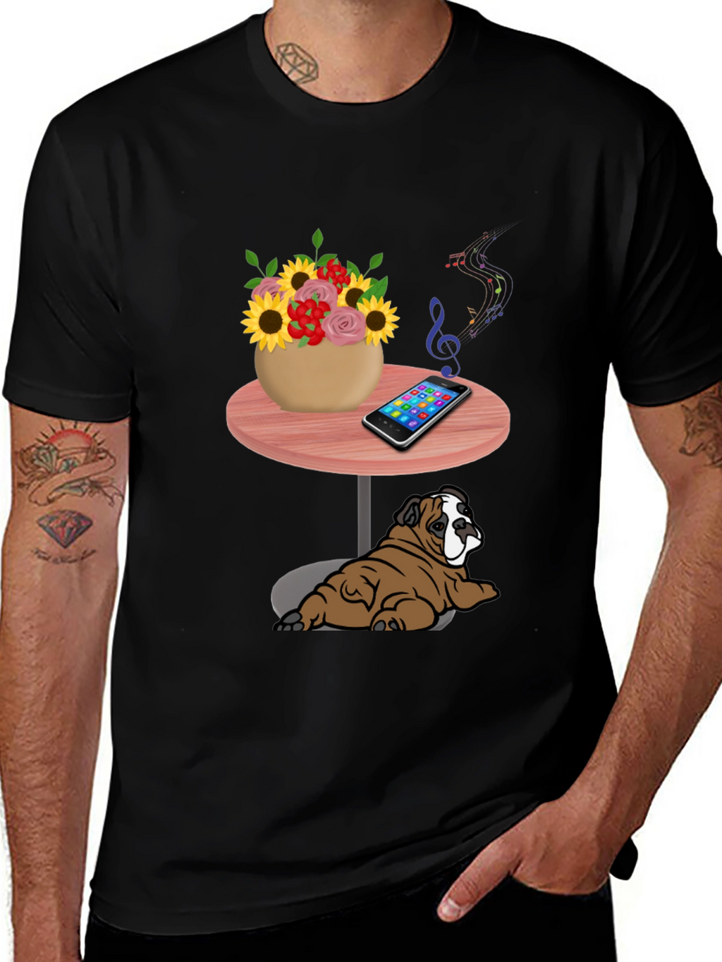 Music Loving Bulldog Graphic Tee