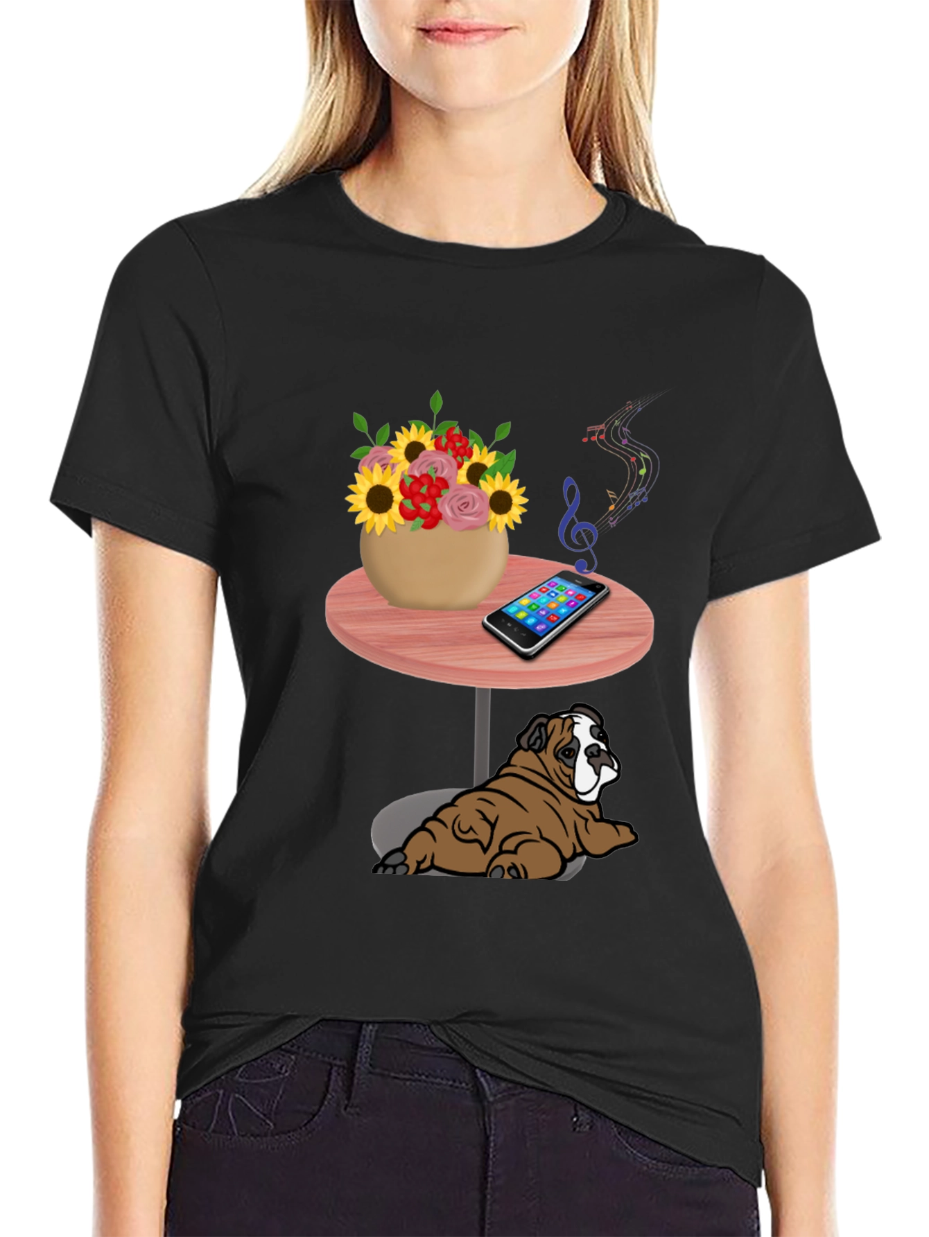 Music Loving Bulldog Graphic Tee