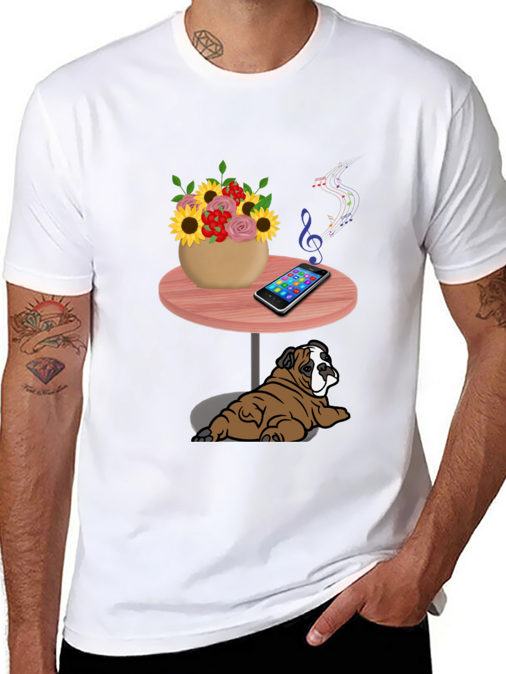 Music Loving Bulldog Graphic Tee