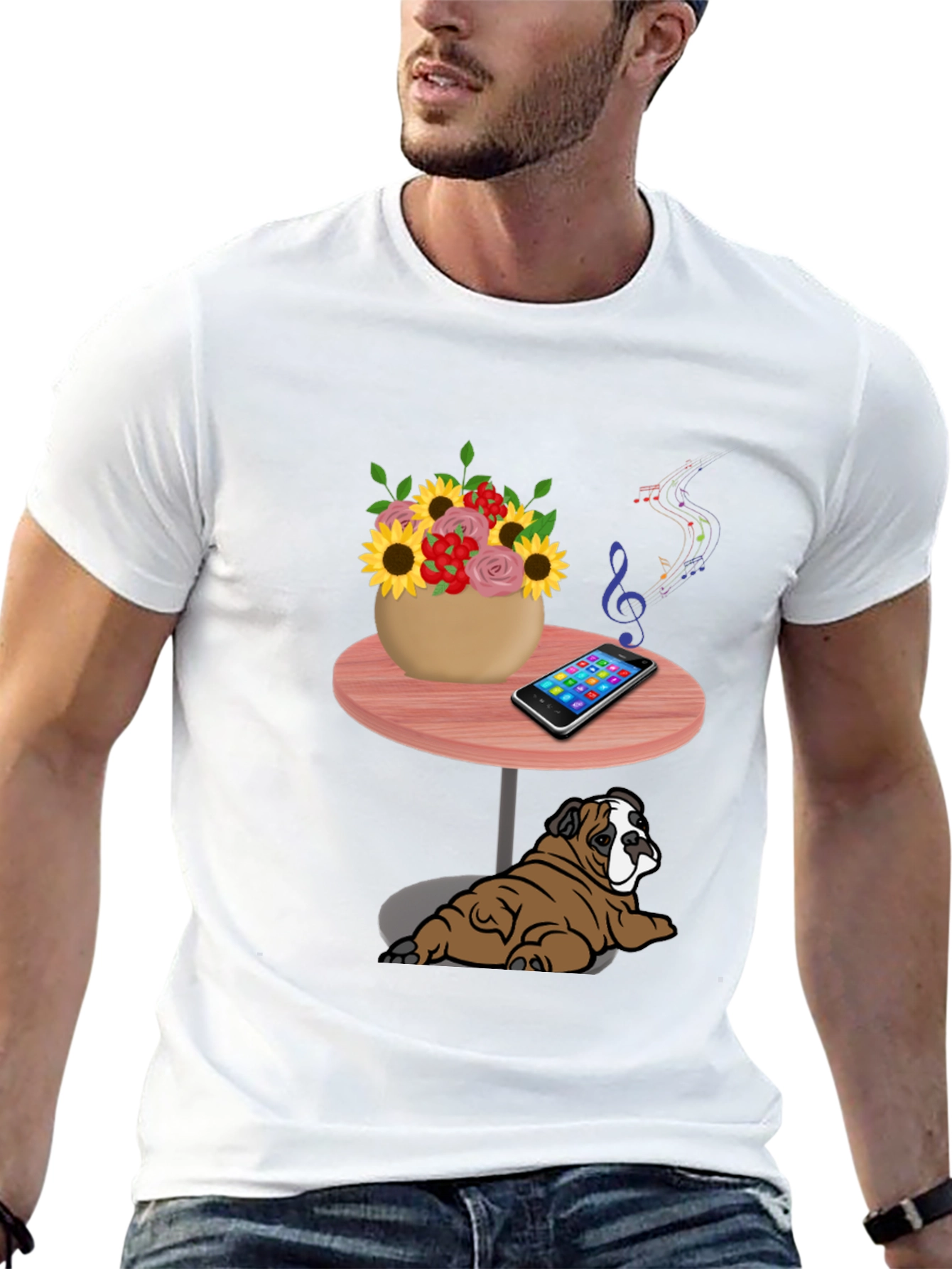 Music Loving Bulldog Graphic Tee