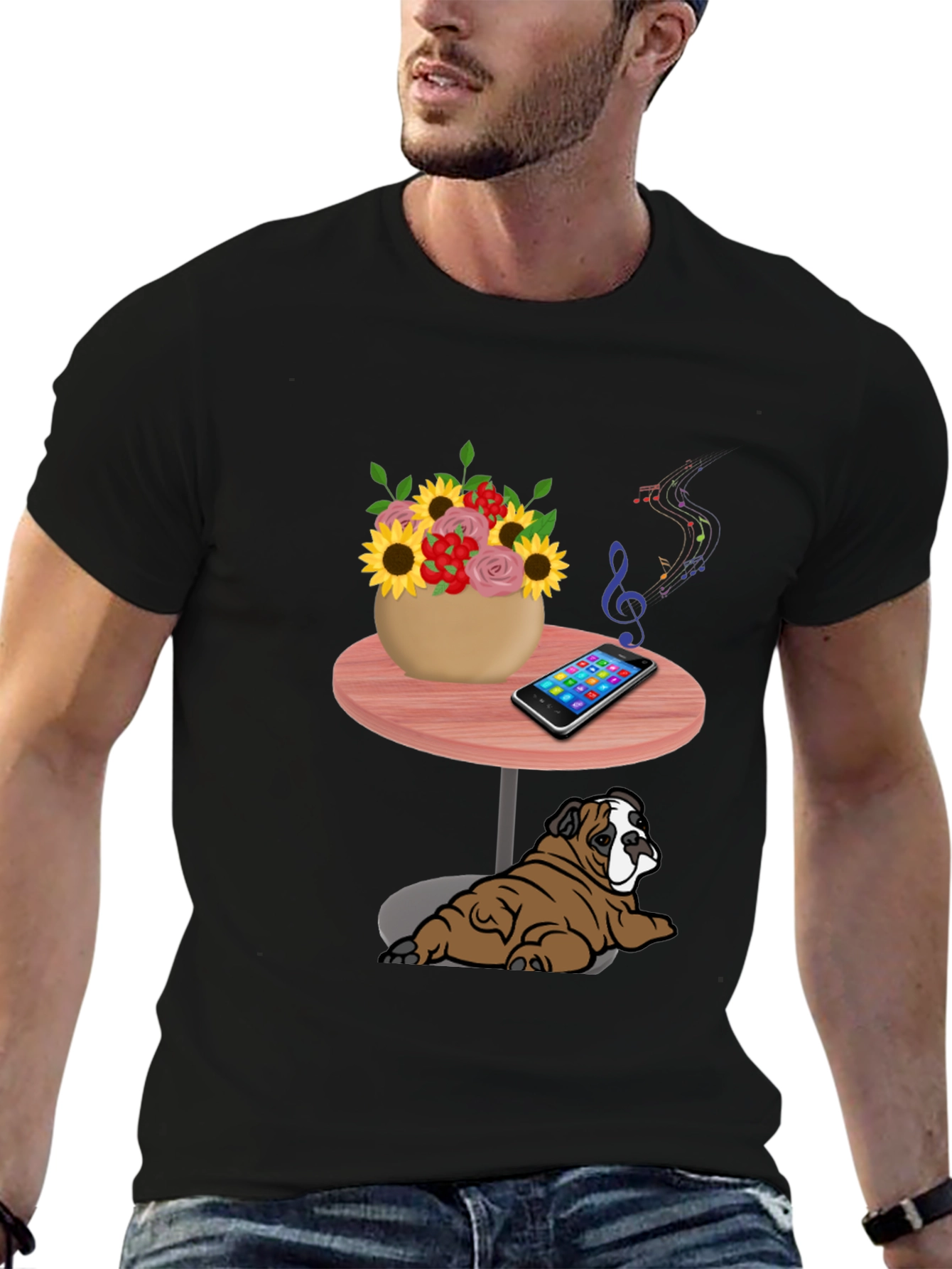 Music Loving Bulldog Graphic Tee