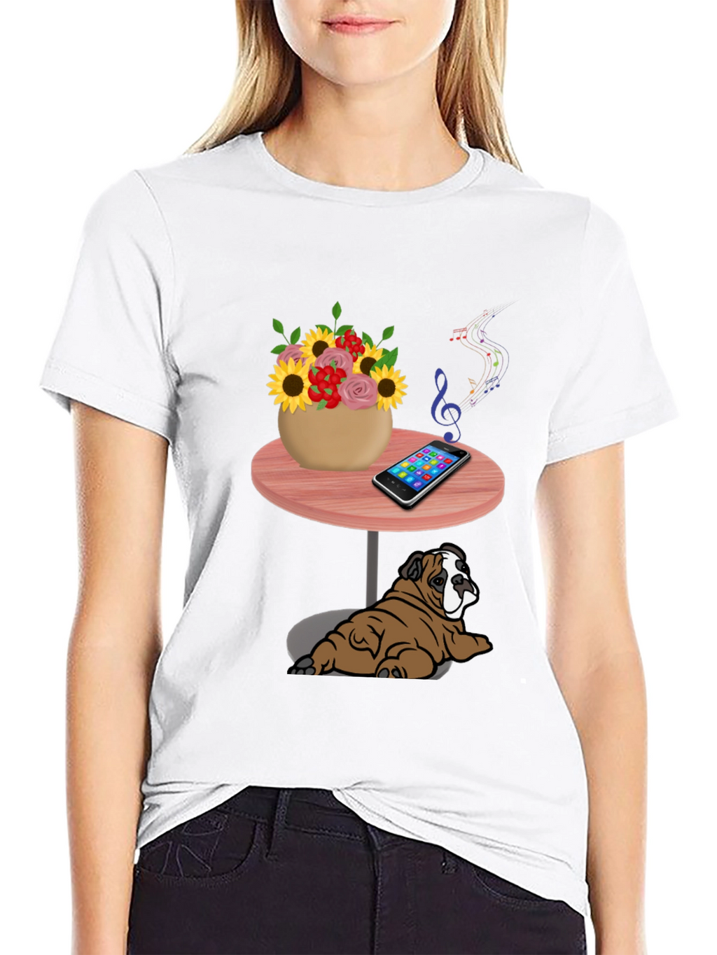 Music Loving Bulldog Graphic Tee