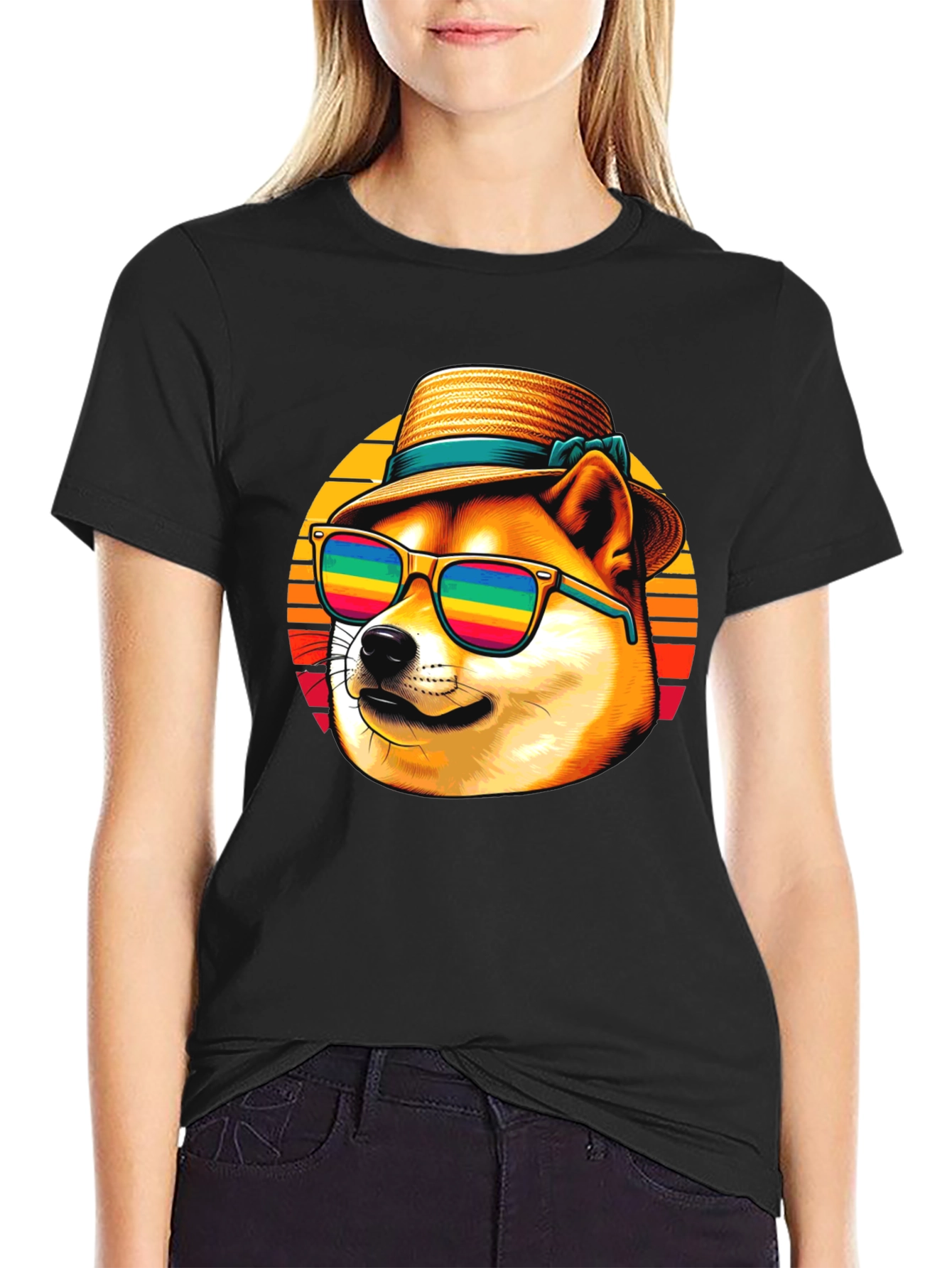 Doge Summer Vibes T-Shirt - Cool Dog with Rainbow Shades