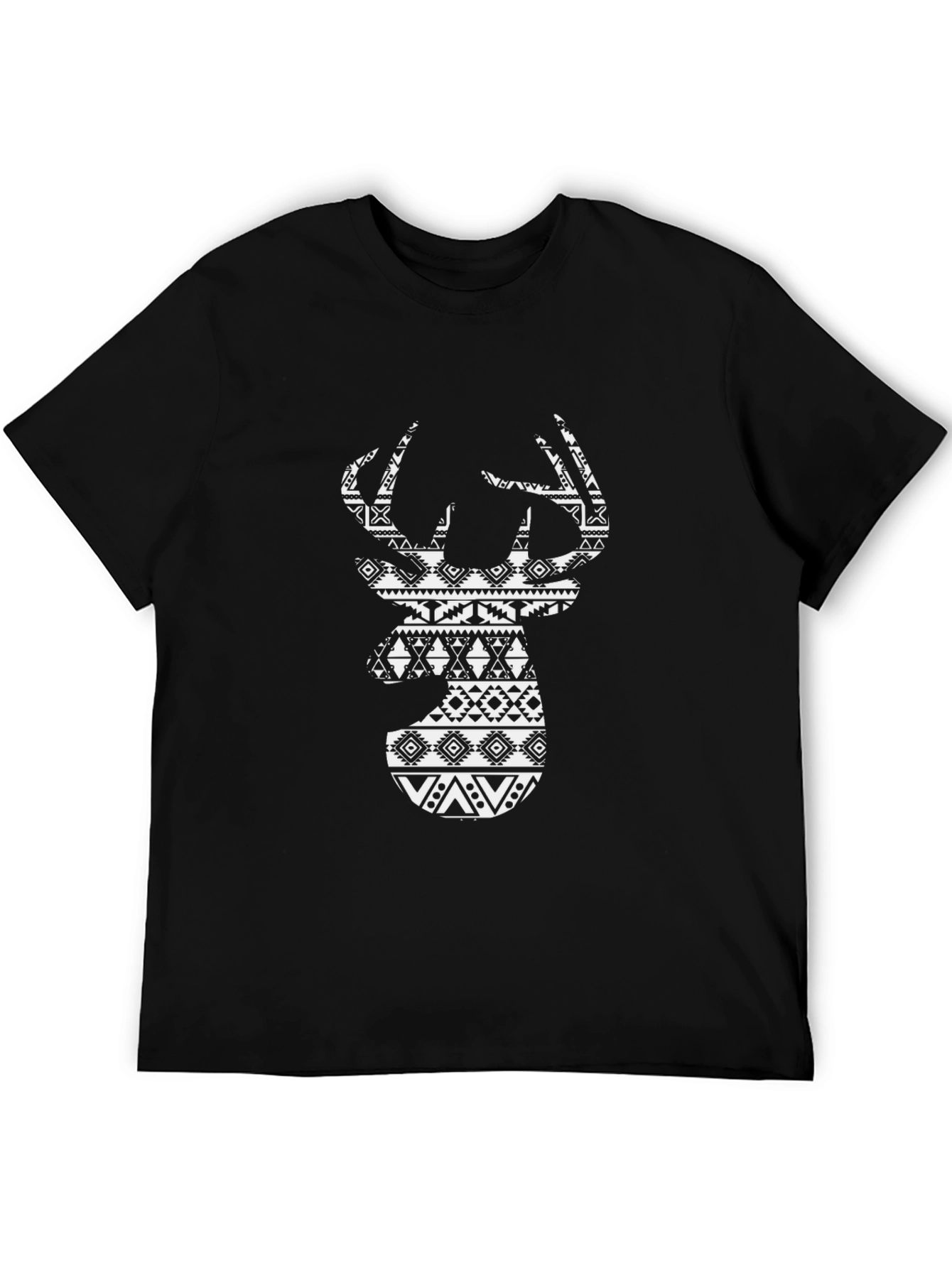Tribal Deer Graphic Black T-Shirt