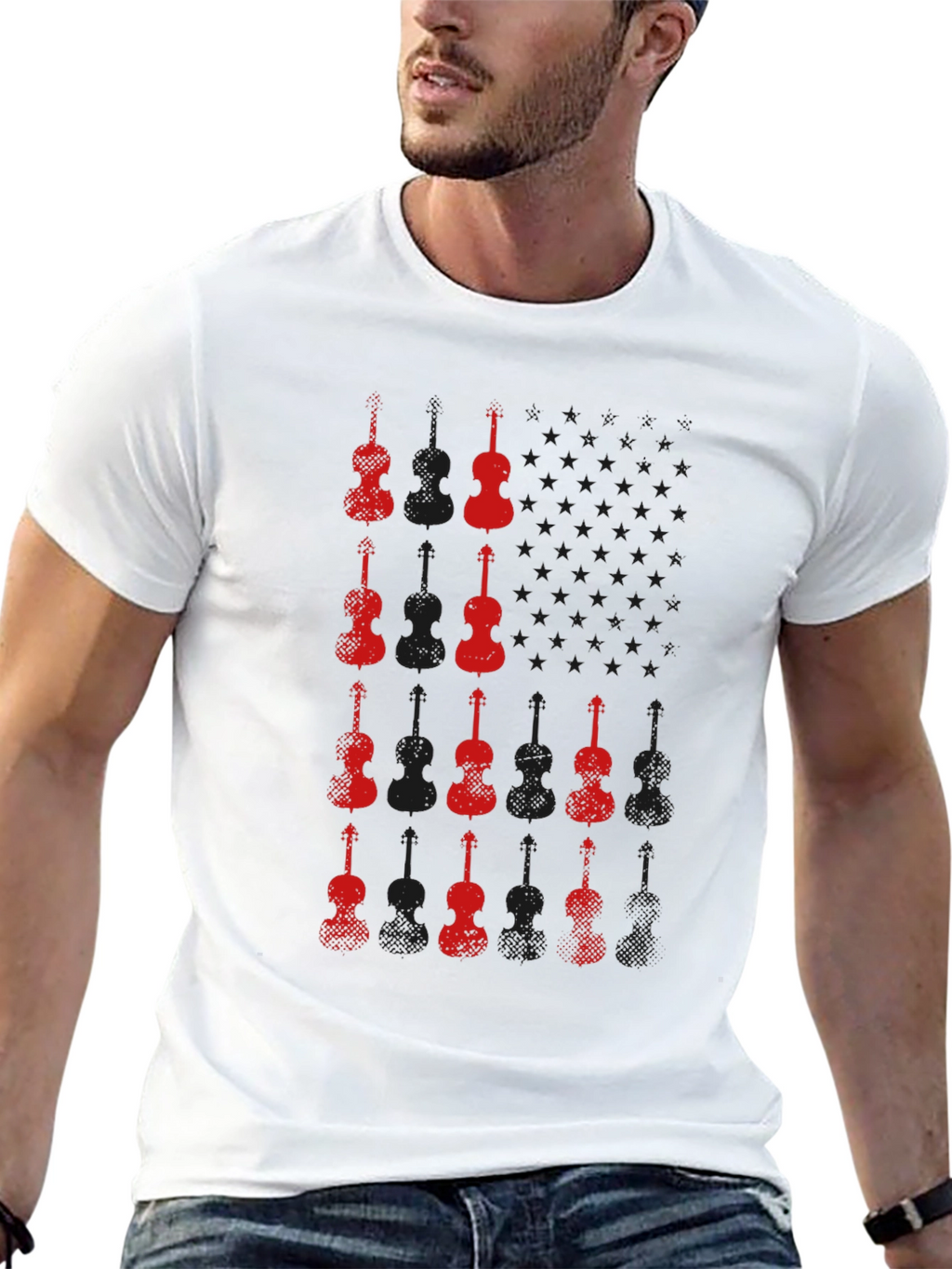 Red Violin Graphic Black T-Shirt