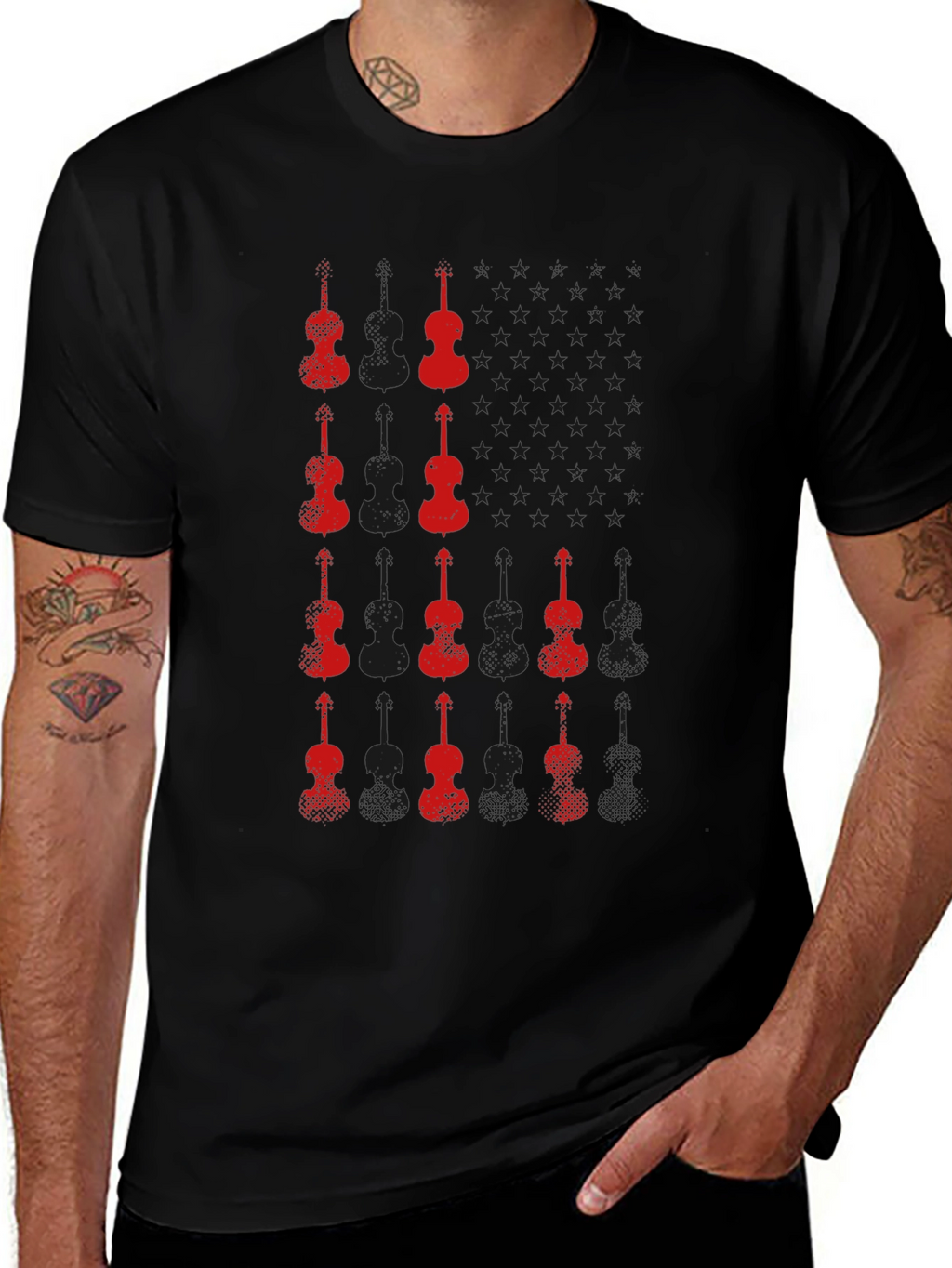 Red Violin Graphic Black T-Shirt