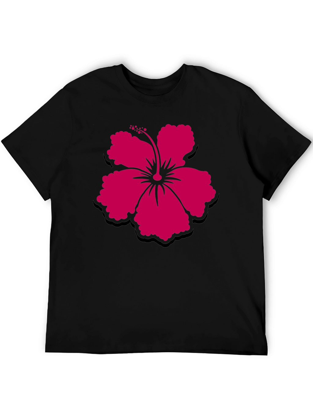 Hibiscus Flower Graphic Tee - Casual Black T-Shirt
