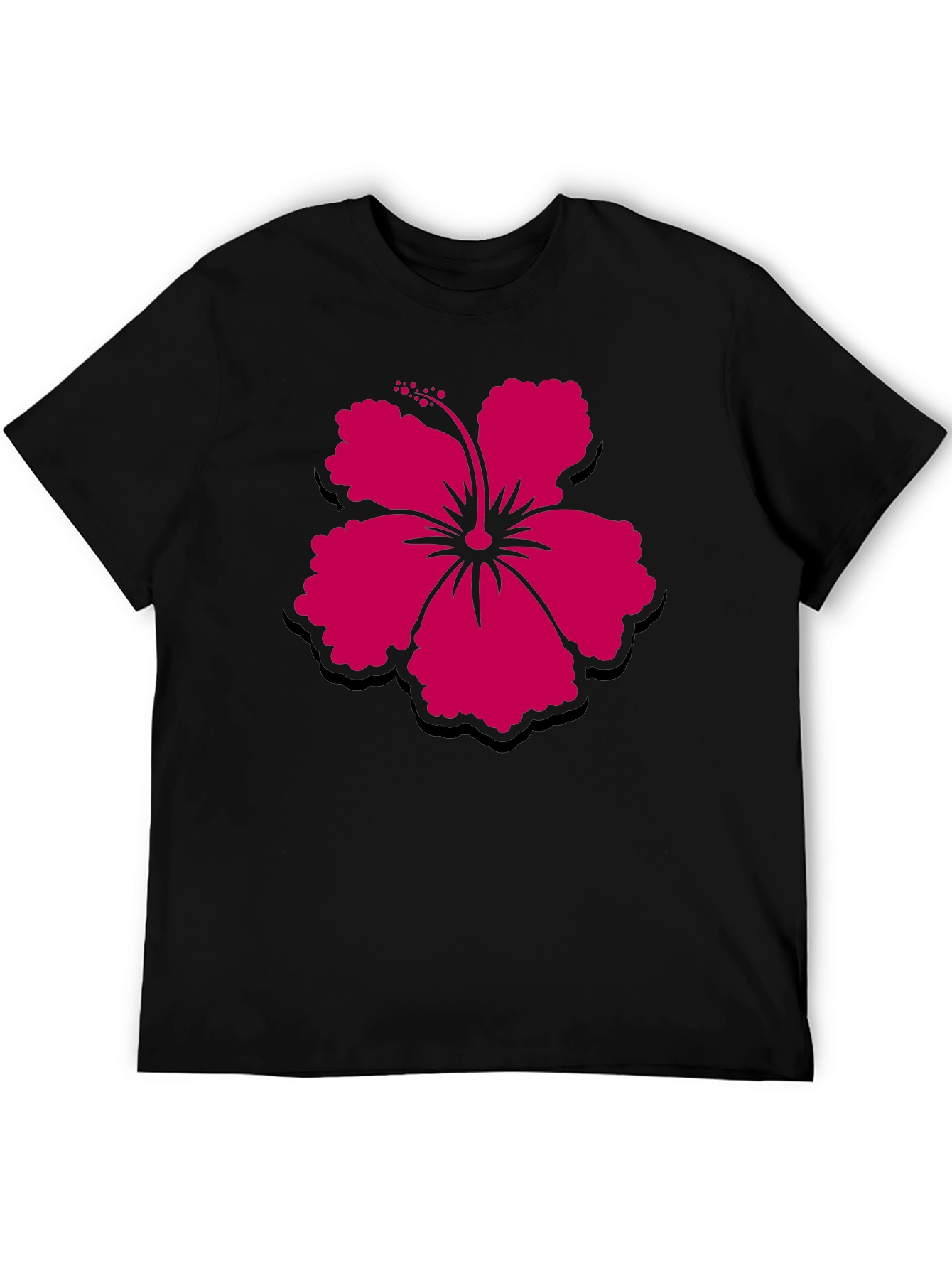 Hibiscus Flower Graphic Tee - Casual Black T-Shirt