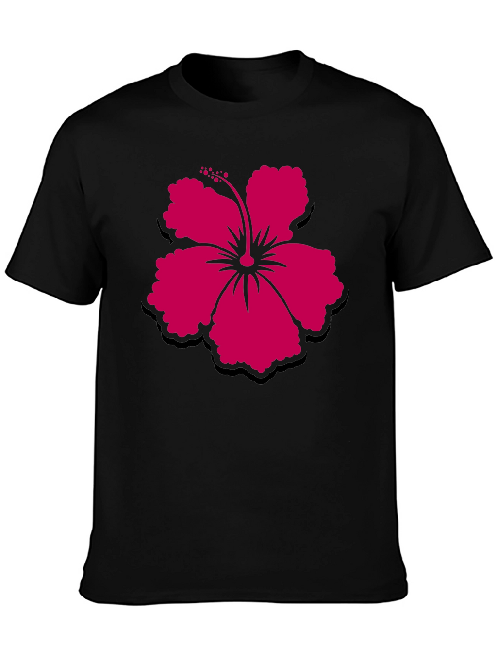 Hibiscus Flower Graphic Tee - Casual Black T-Shirt