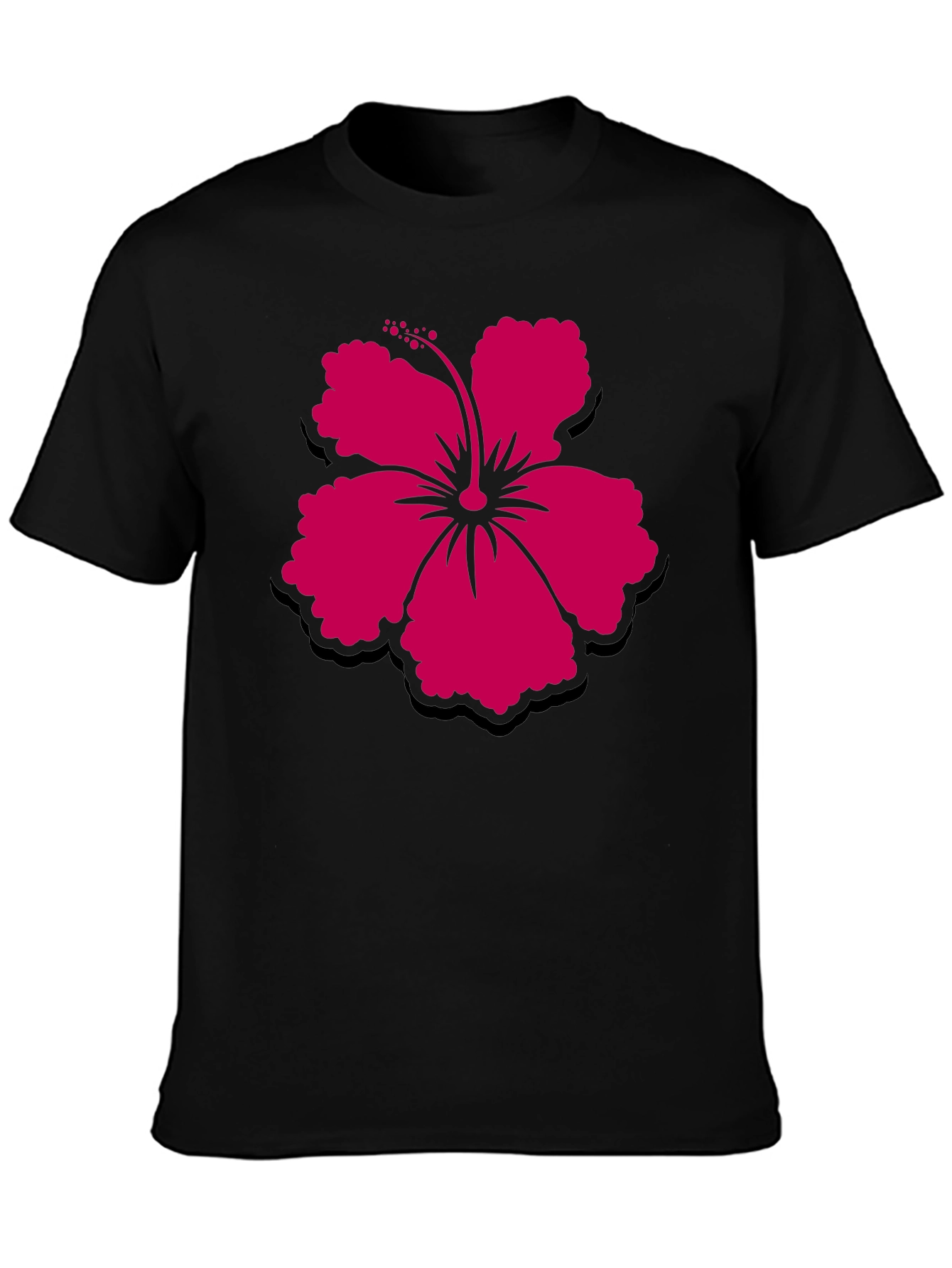 Hibiscus Flower Graphic Tee - Casual Black T-Shirt