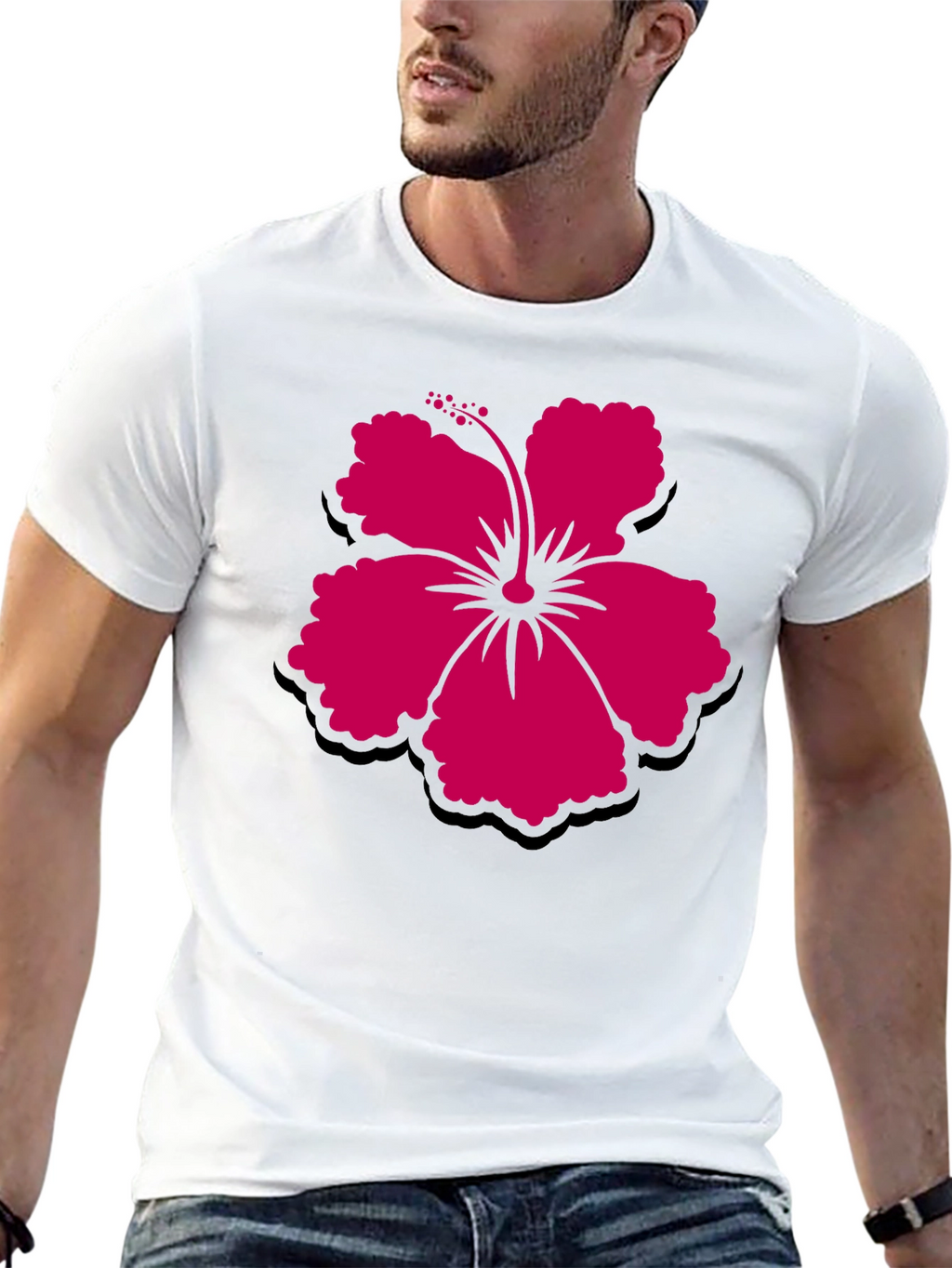 Hibiscus Flower Graphic Tee - Casual Black T-Shirt