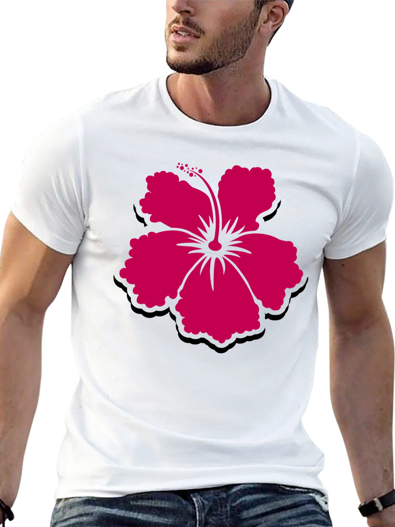 Hibiscus Flower Graphic Tee - Casual Black T-Shirt