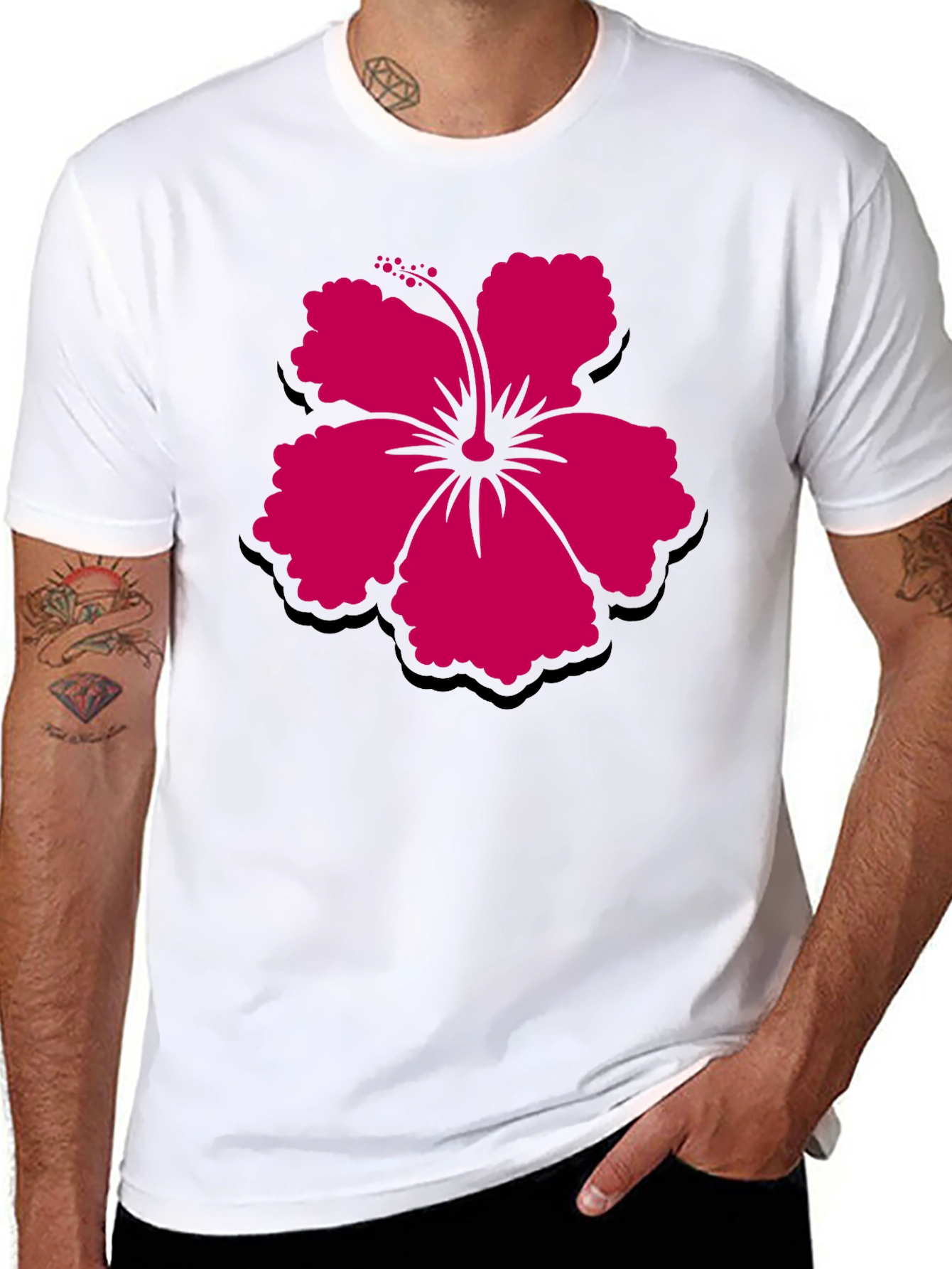 Hibiscus Flower Graphic Tee - Casual Black T-Shirt