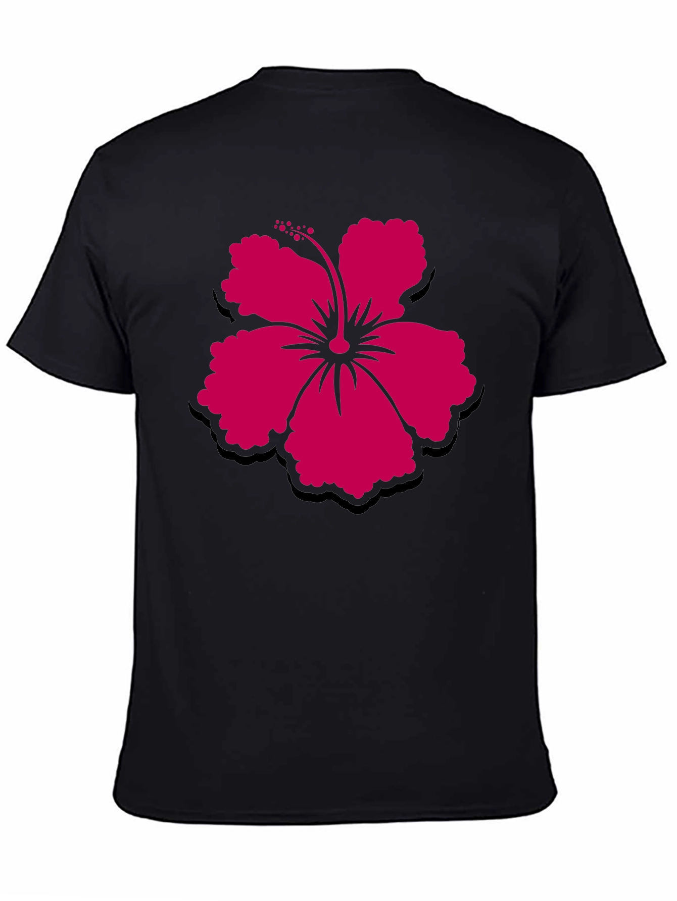 Hibiscus Flower Graphic Tee - Casual Black T-Shirt