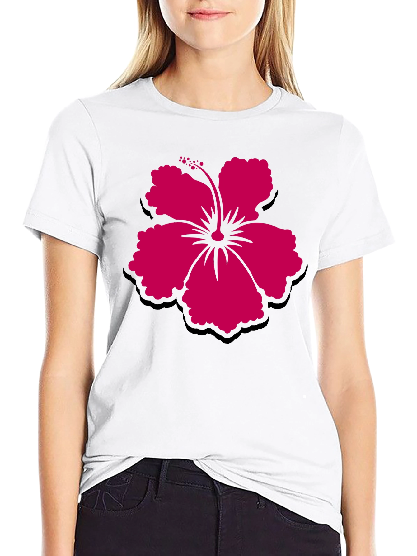 Hibiscus Flower Graphic Tee - Casual Black T-Shirt