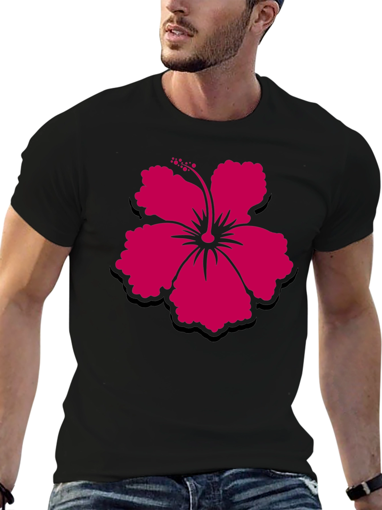 Hibiscus Flower Graphic Tee - Casual Black T-Shirt