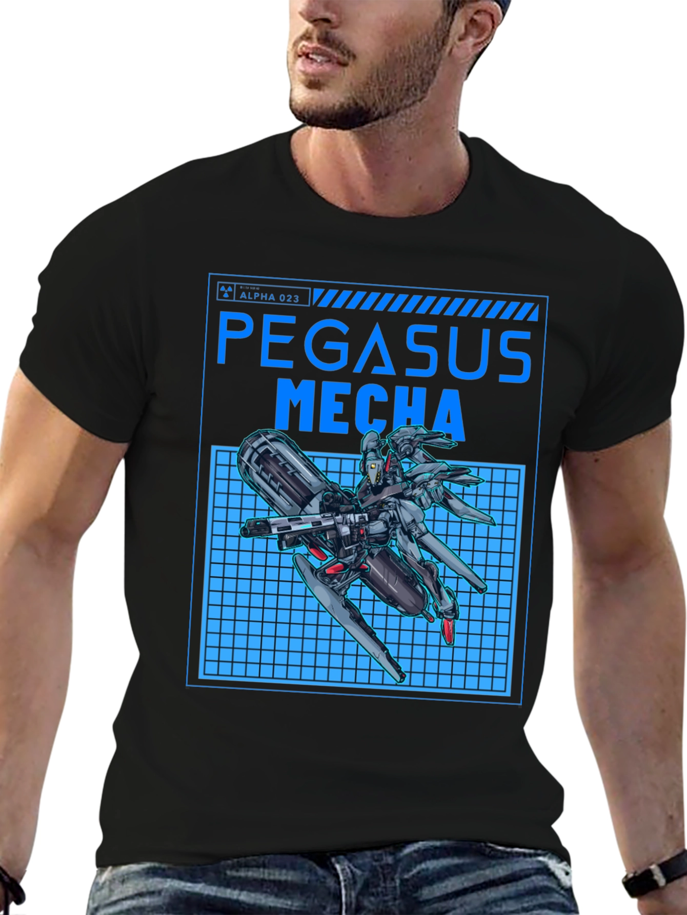 Pegasus Mecha Black T-Shirt - Futuristic Robot Design