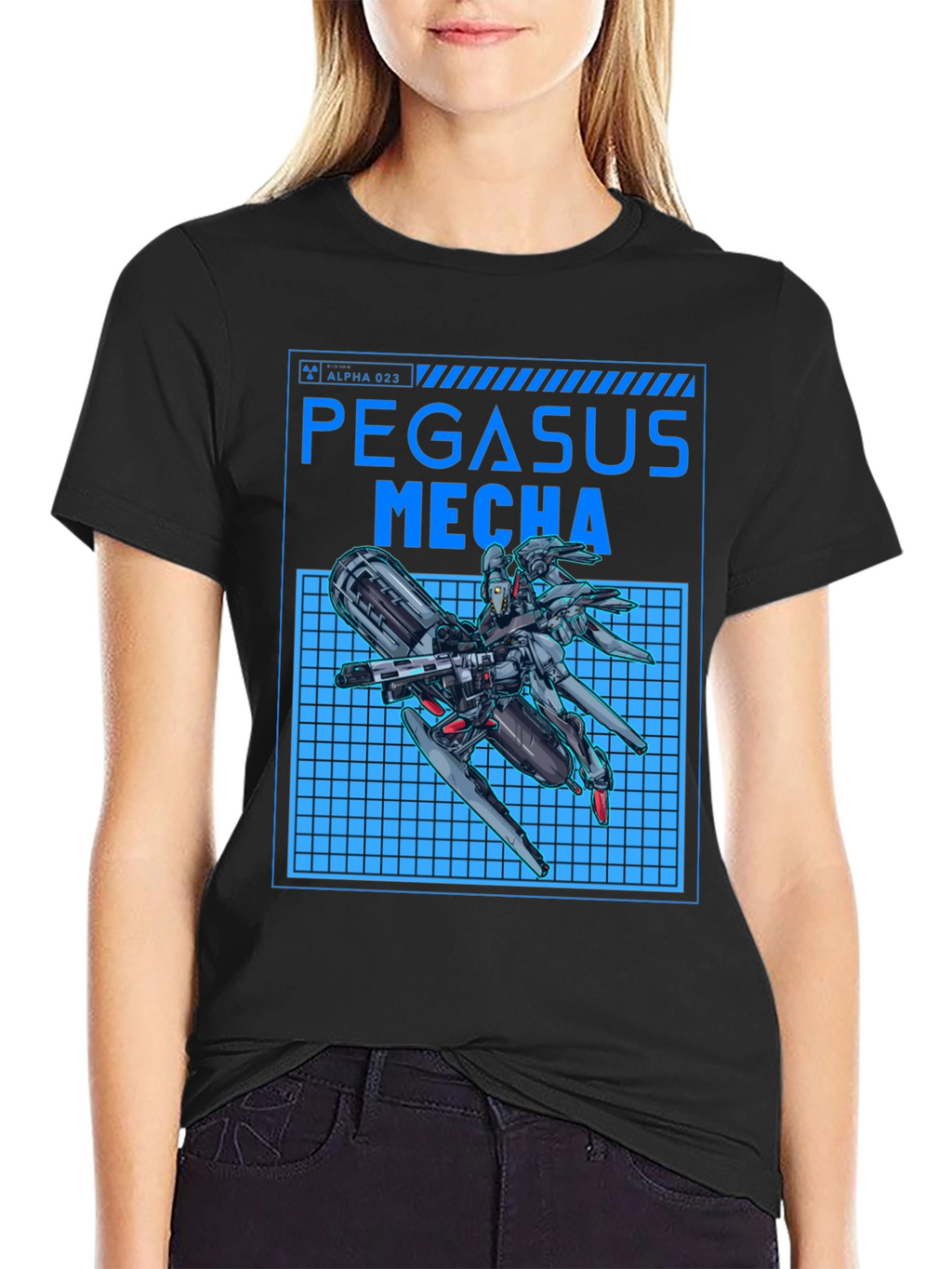 Pegasus Mecha Black T-Shirt - Futuristic Robot Design