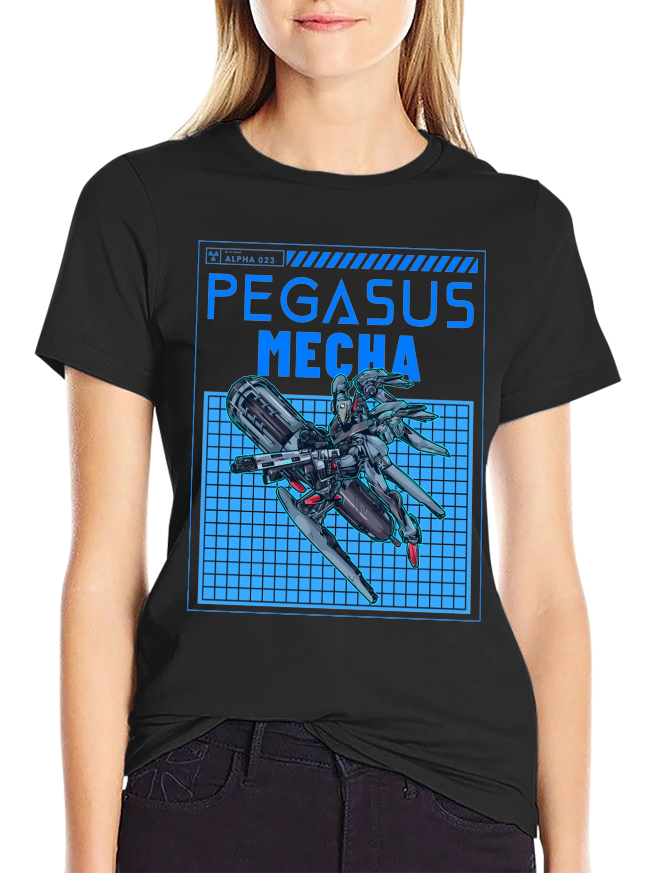 Pegasus Mecha Black T-Shirt - Futuristic Robot Design