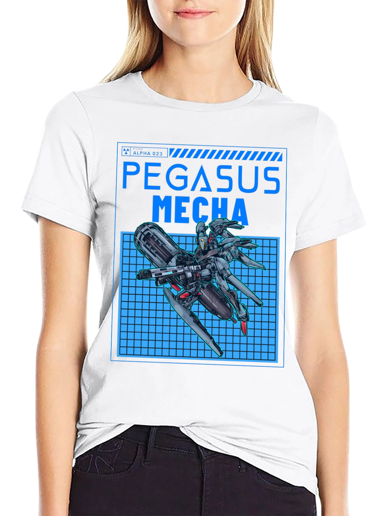 Pegasus Mecha Black T-Shirt - Futuristic Robot Design