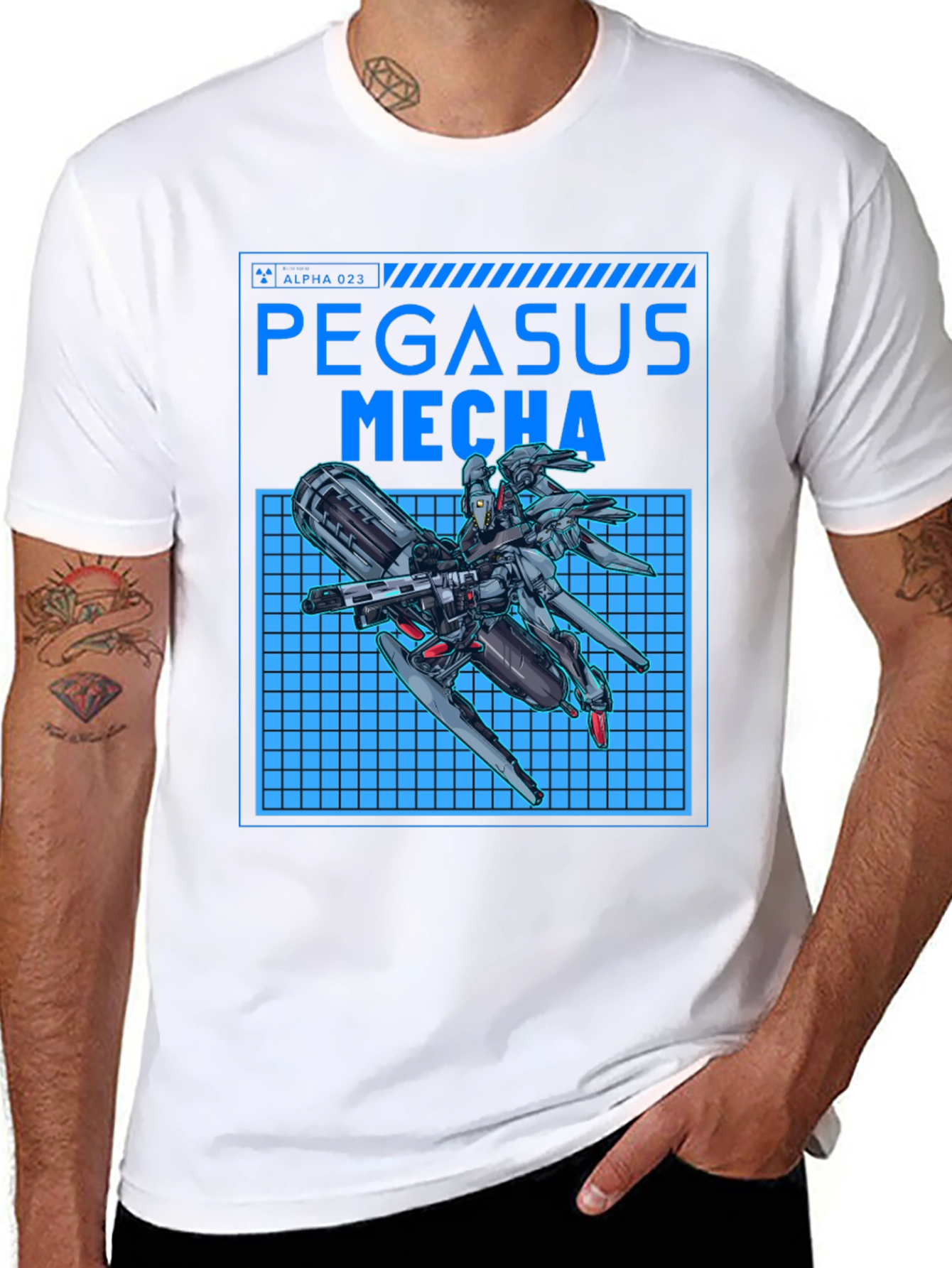 Pegasus Mecha Black T-Shirt - Futuristic Robot Design