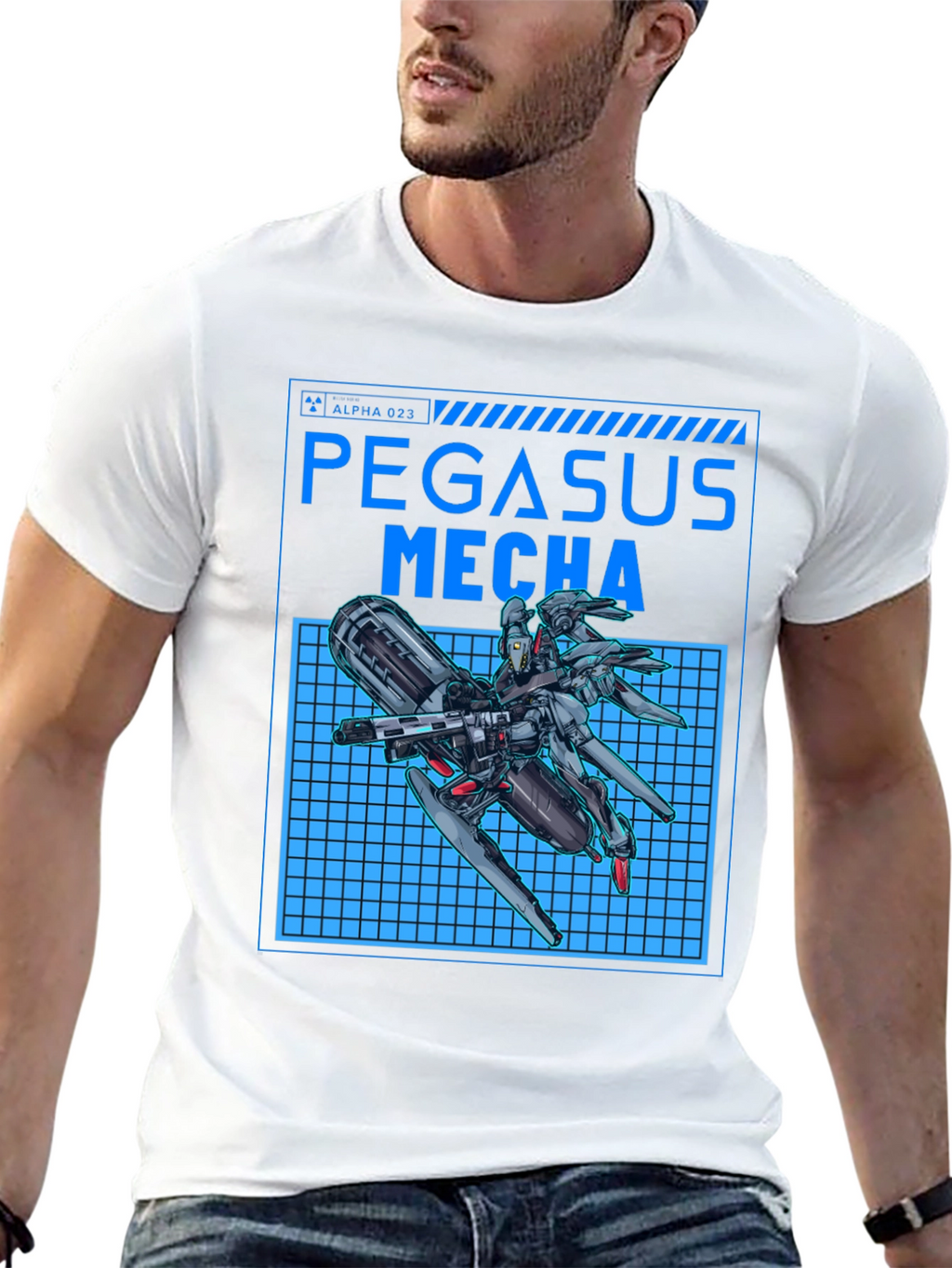 Pegasus Mecha Black T-Shirt - Futuristic Robot Design