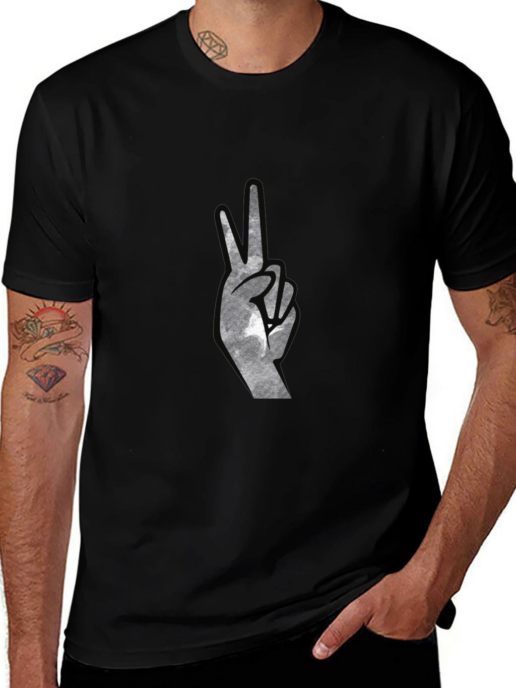 Peace Sign Graphic Tee - Black Cotton Comfort