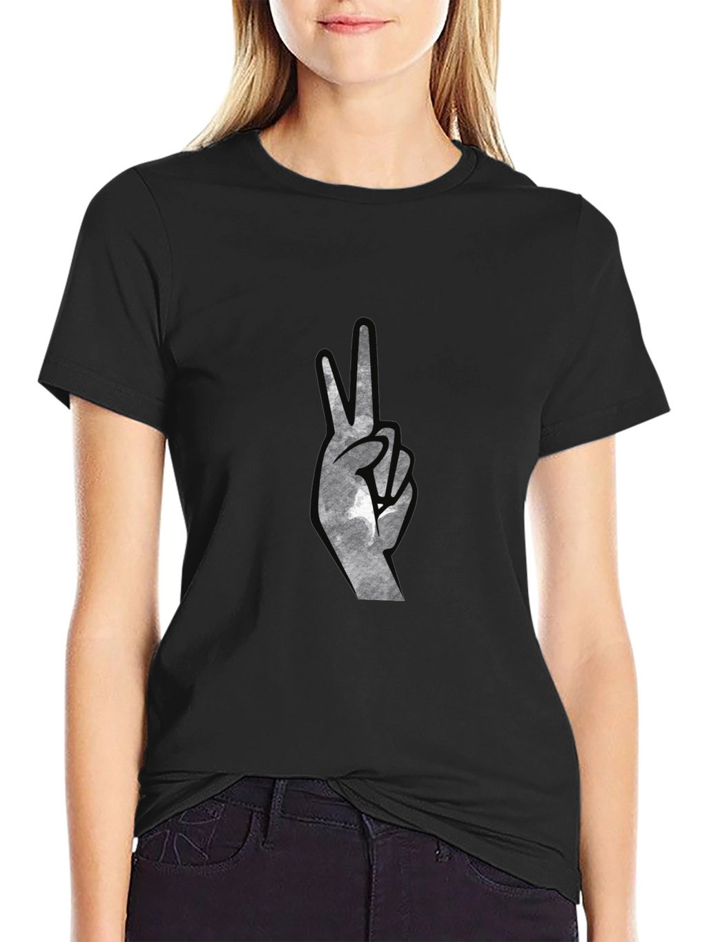 Peace Sign Graphic Tee - Black Cotton Comfort