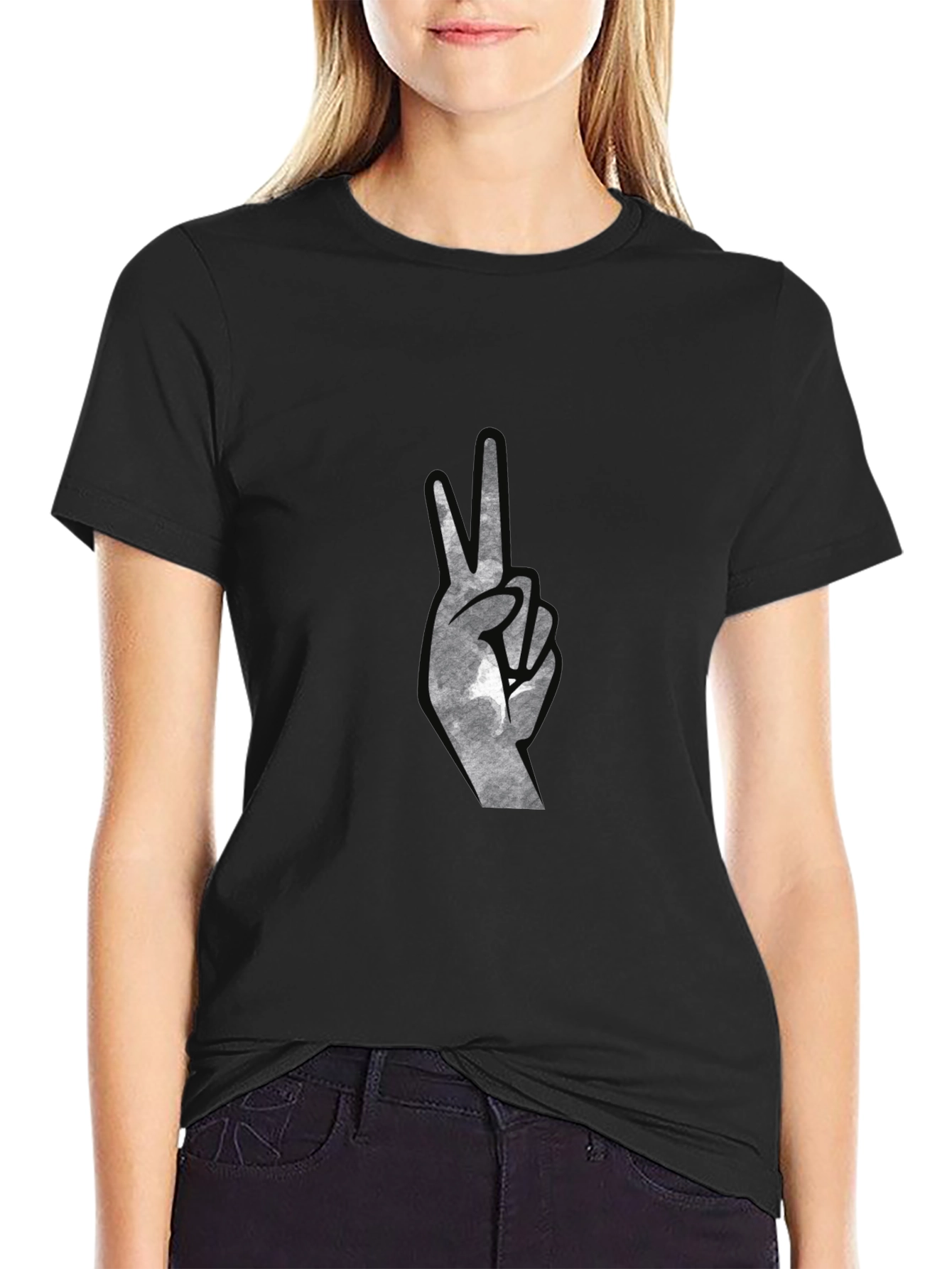 Peace Sign Graphic Tee - Black Cotton Comfort