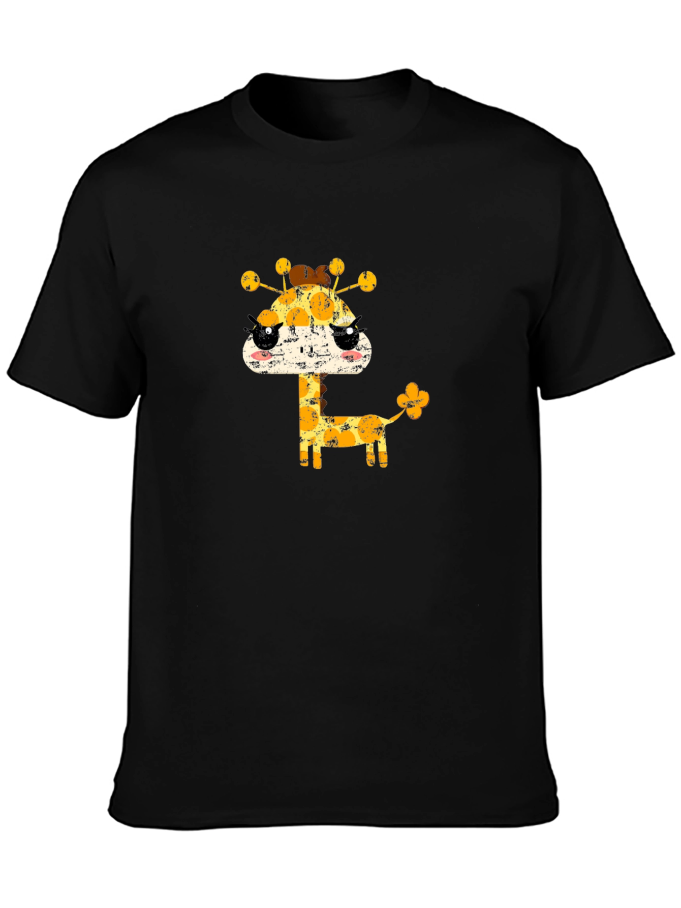 Cute Giraffe Graphic Black T-Shirt