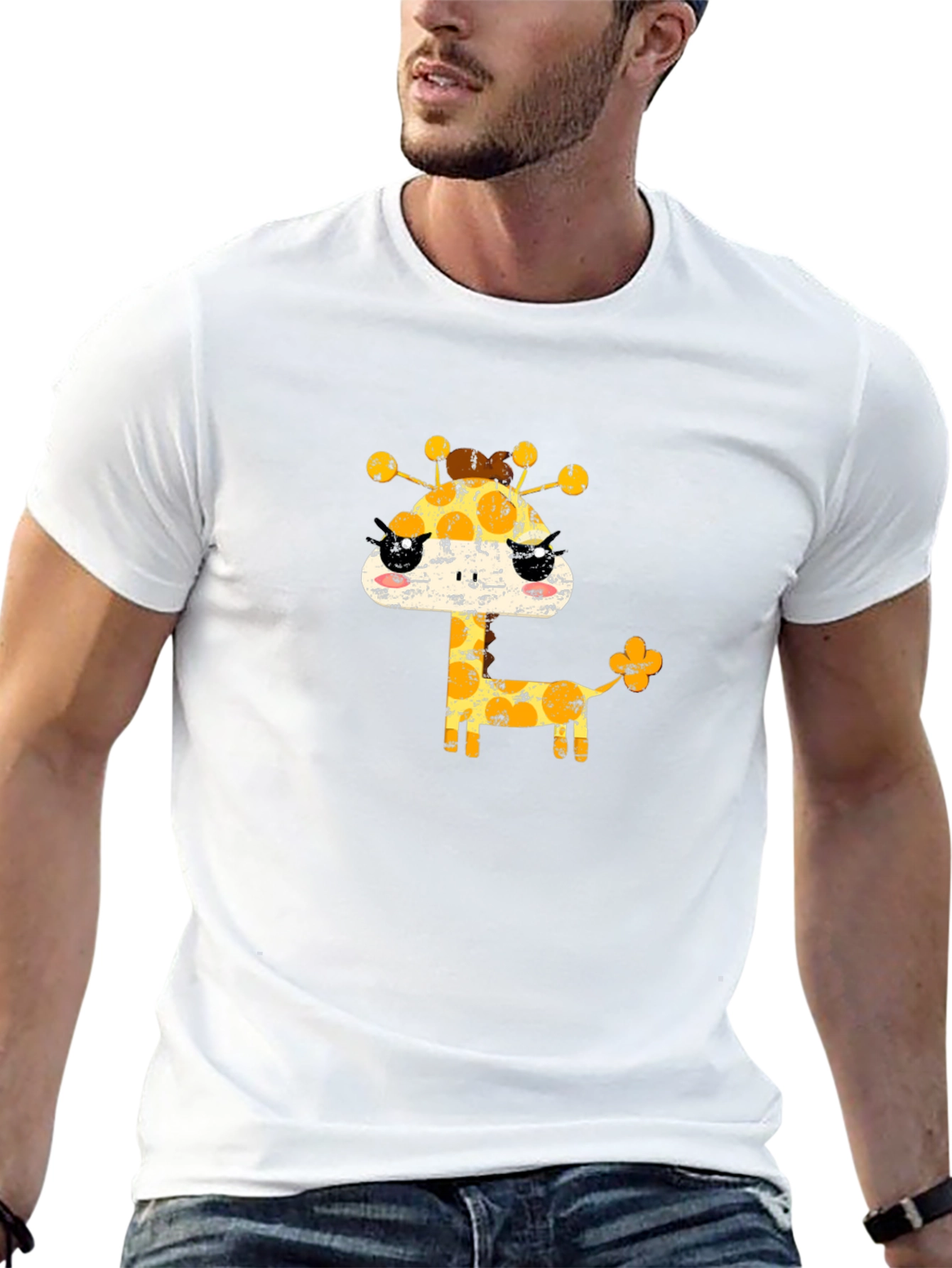Cute Giraffe Graphic Black T-Shirt