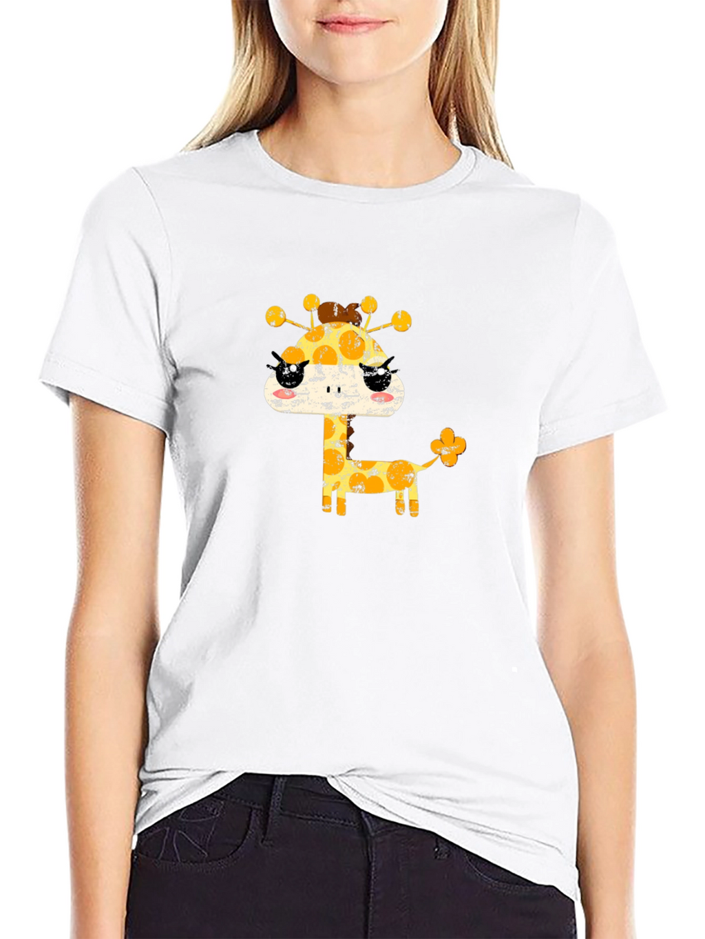 Cute Giraffe Graphic Black T-Shirt